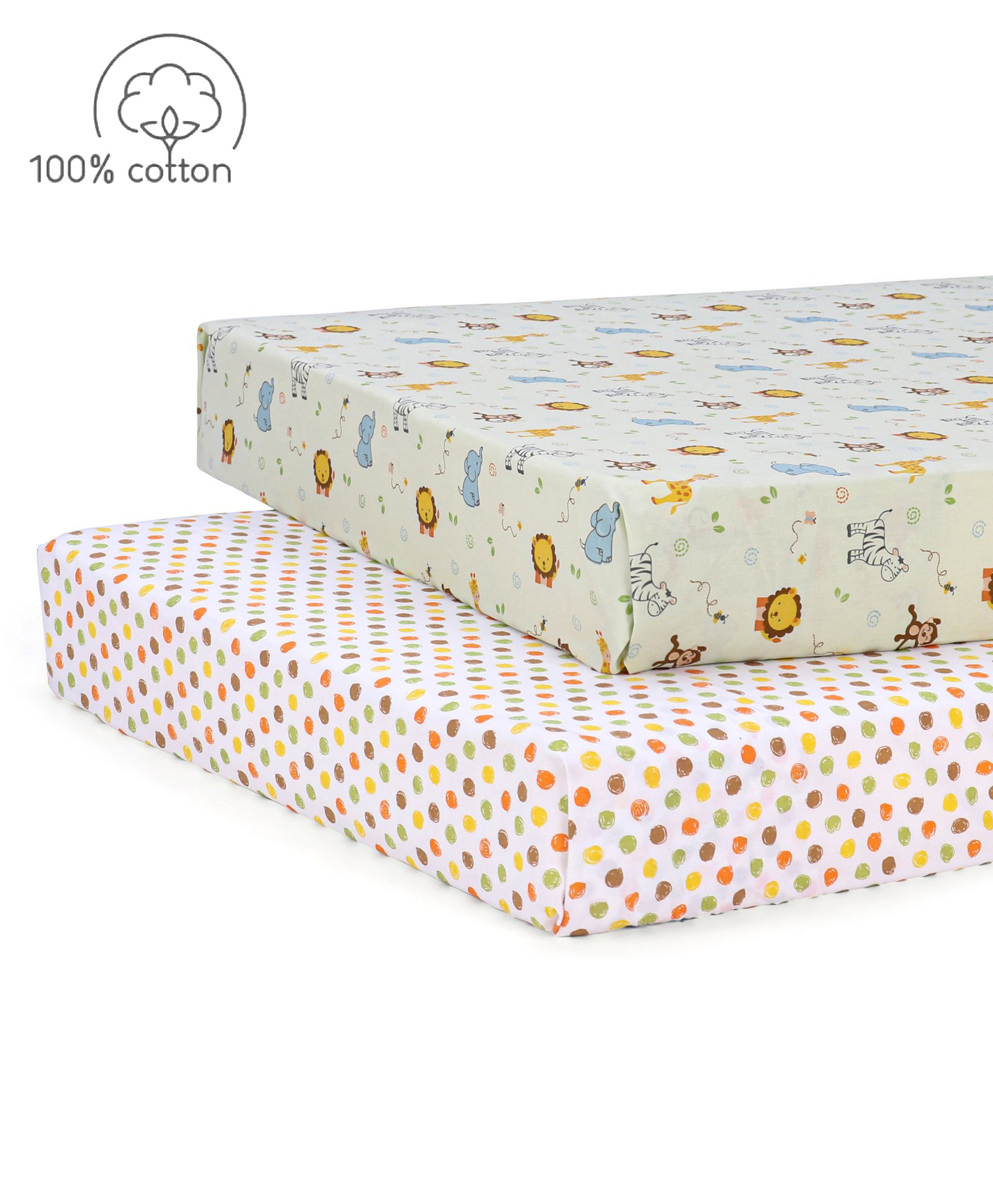 Babyhug Premium Cotton Flat Crib Sheets Set of 2 - Jungle Safari Theme