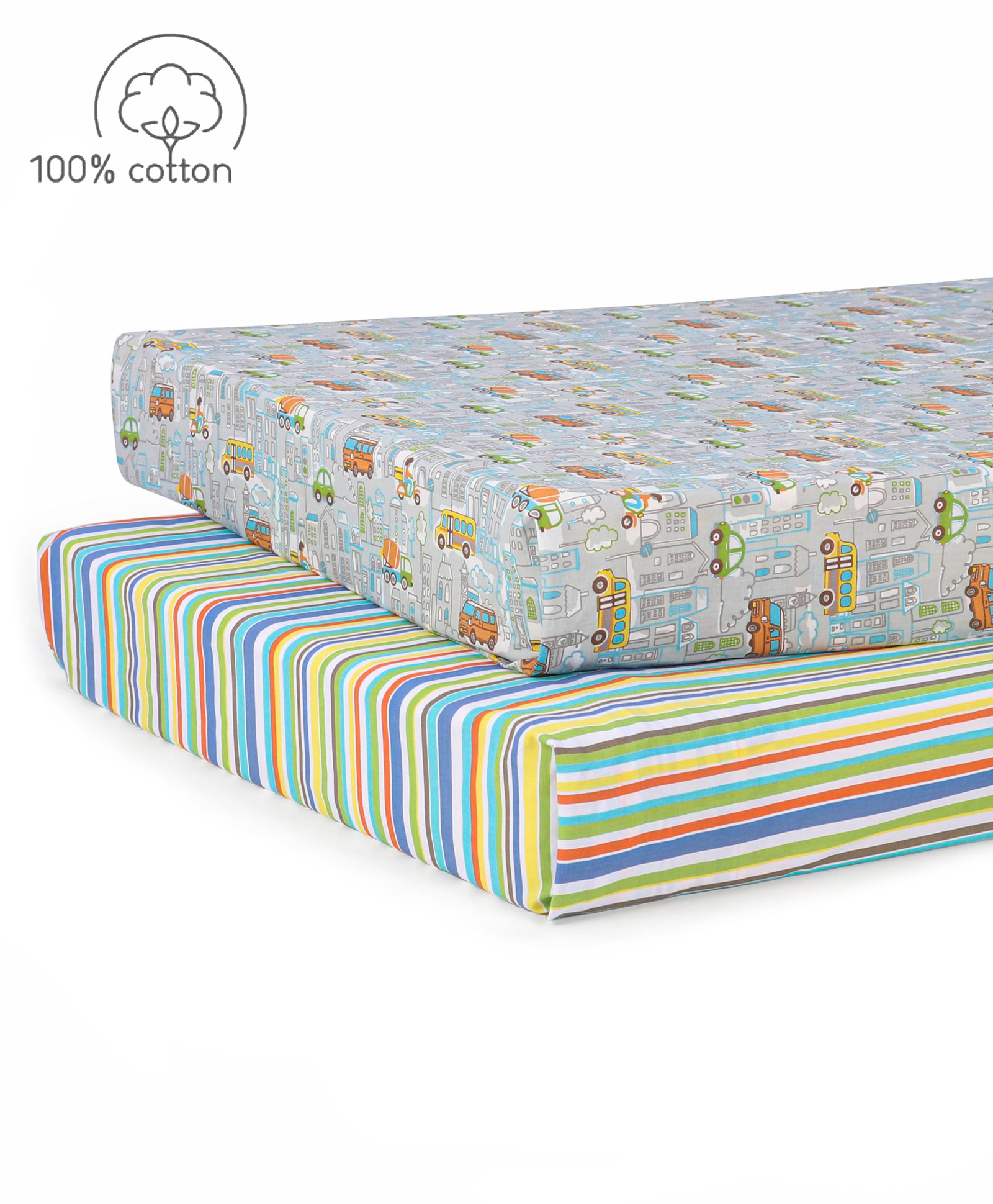 Babyhug Premium Cotton Flat Crib Sheets Set of 2 - Transport Theme-image-13