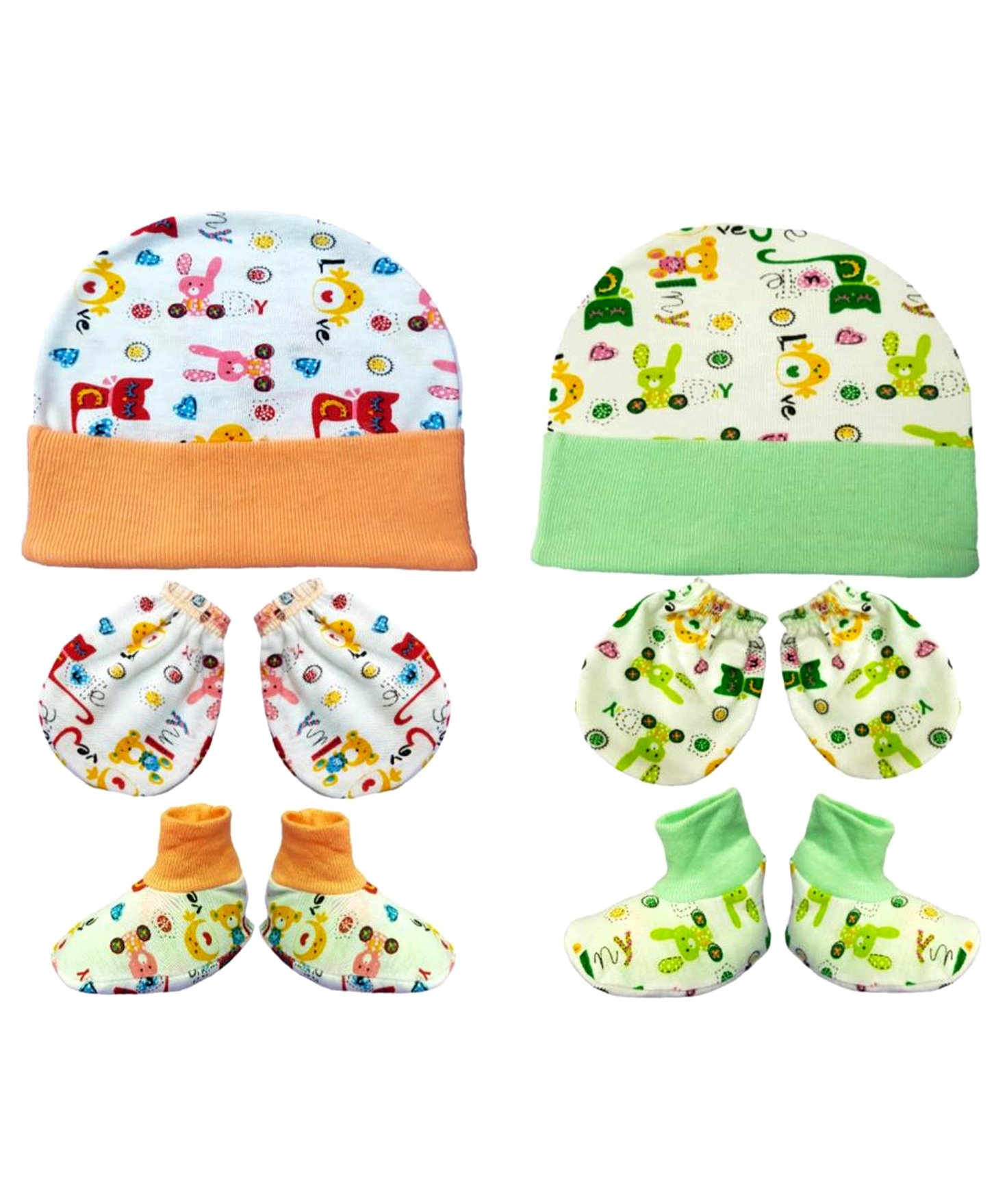 Brandonn New Cap Mittens & Booties Set Multi Print Orange Green  -  Diameter 12 cm-picture-45