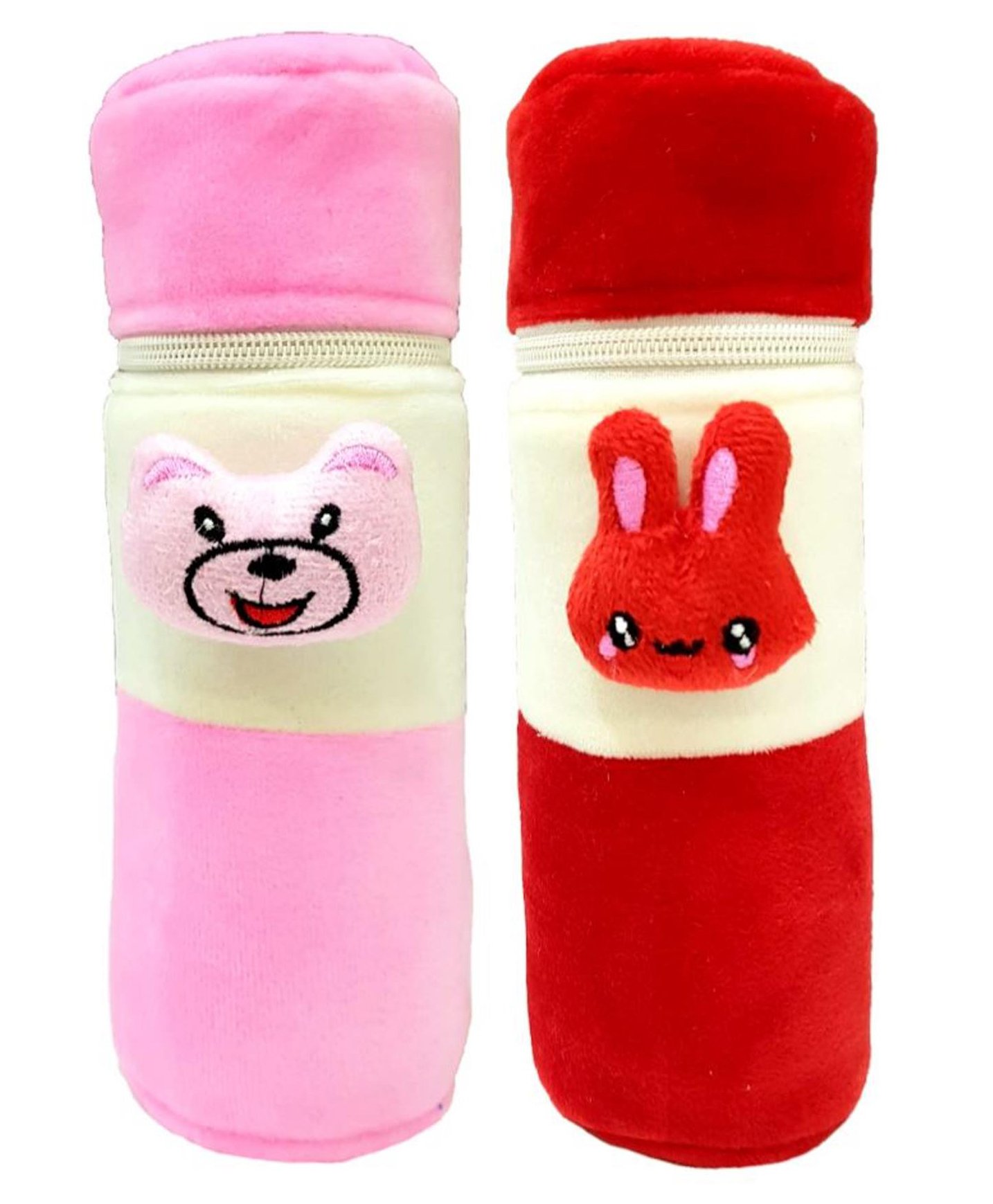 Brandonn Velvet Feeding Bottle Covers With Animal Motifs Fits 250 ml Bottle Set of 2 - Red Pink-picture-34