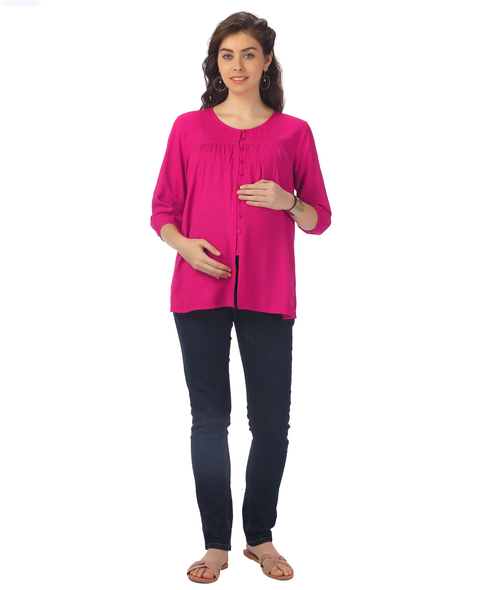 Kriti Three Fourth Sleeves Maternity Nursing Top - Red-image-16
