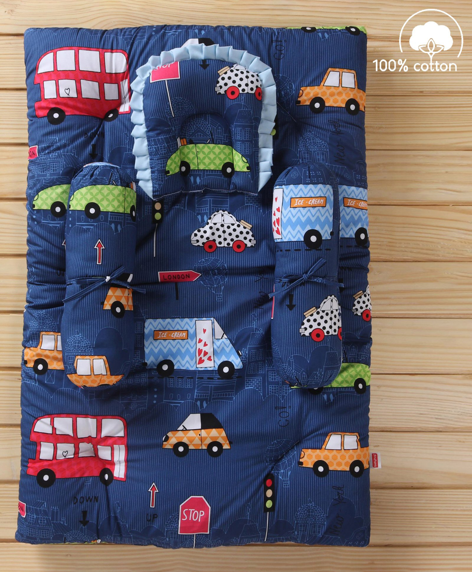 Babyhug Cotton Bedding Set Vehicle Print - Navy-picture-22