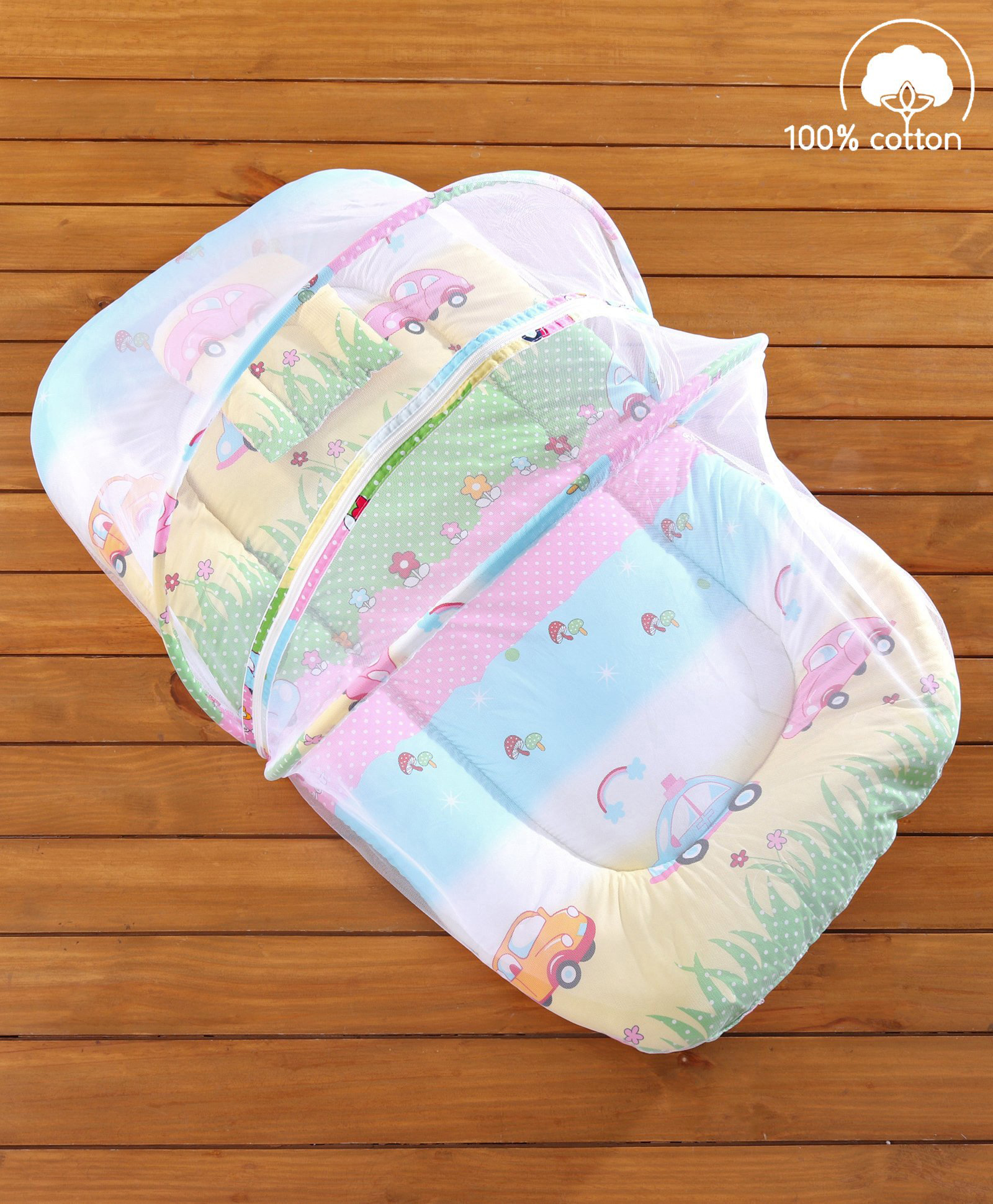 Babyhug Cotton Bedding Set with Mosquito Net Parkland Print - Multicolor-image-20