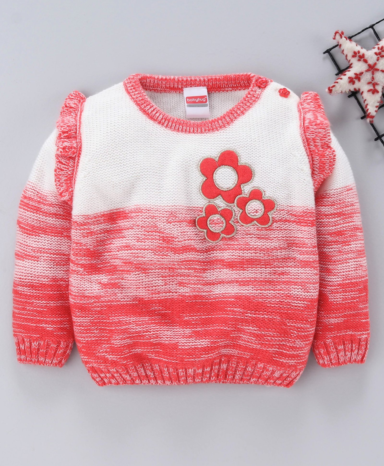 Babyhug Full Sleeves Sweater Floral Embroidered - Pink-image-42