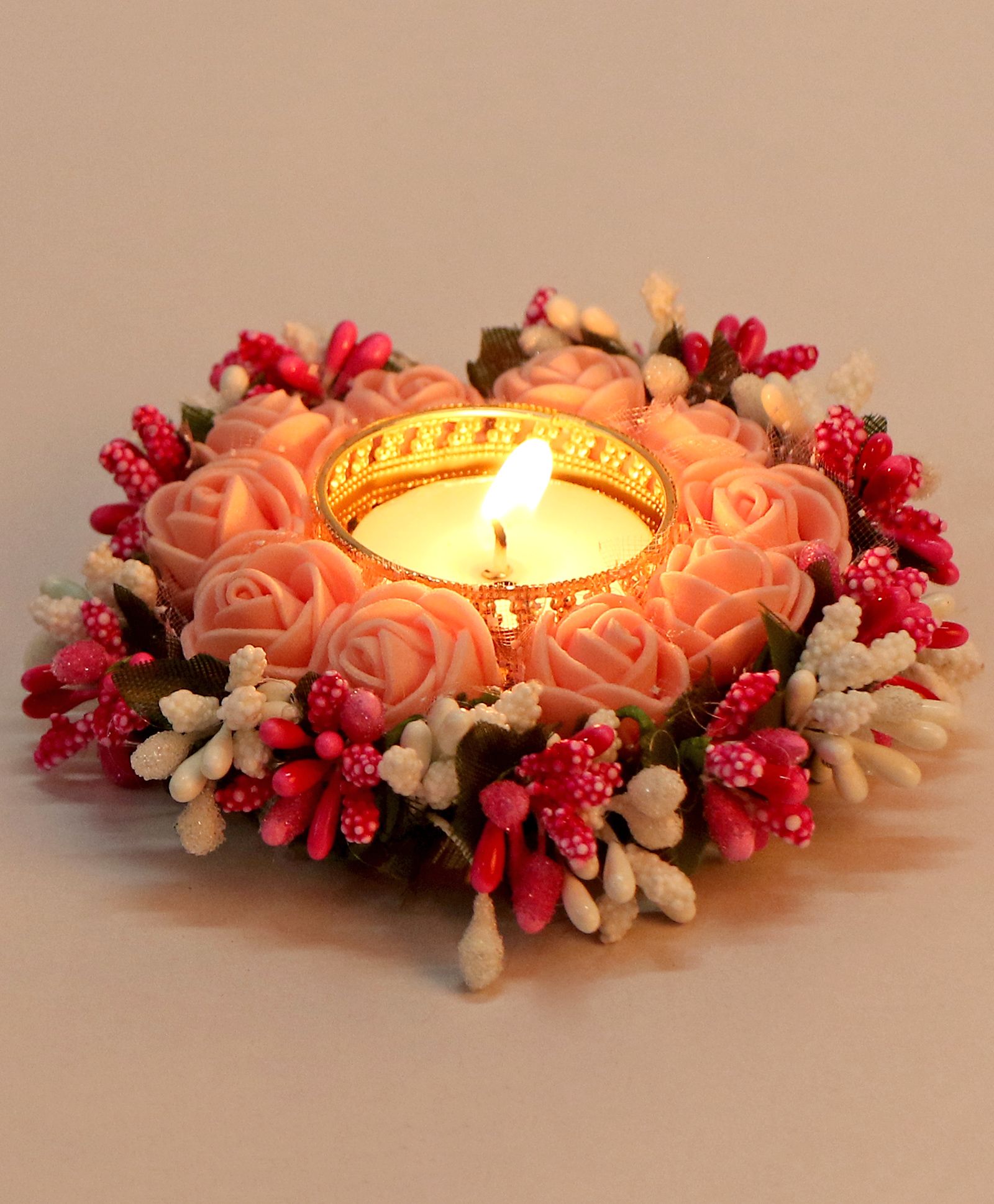 Passion Petals Decorative T-Light With Pink Flowers Pink White Pollens-image-27