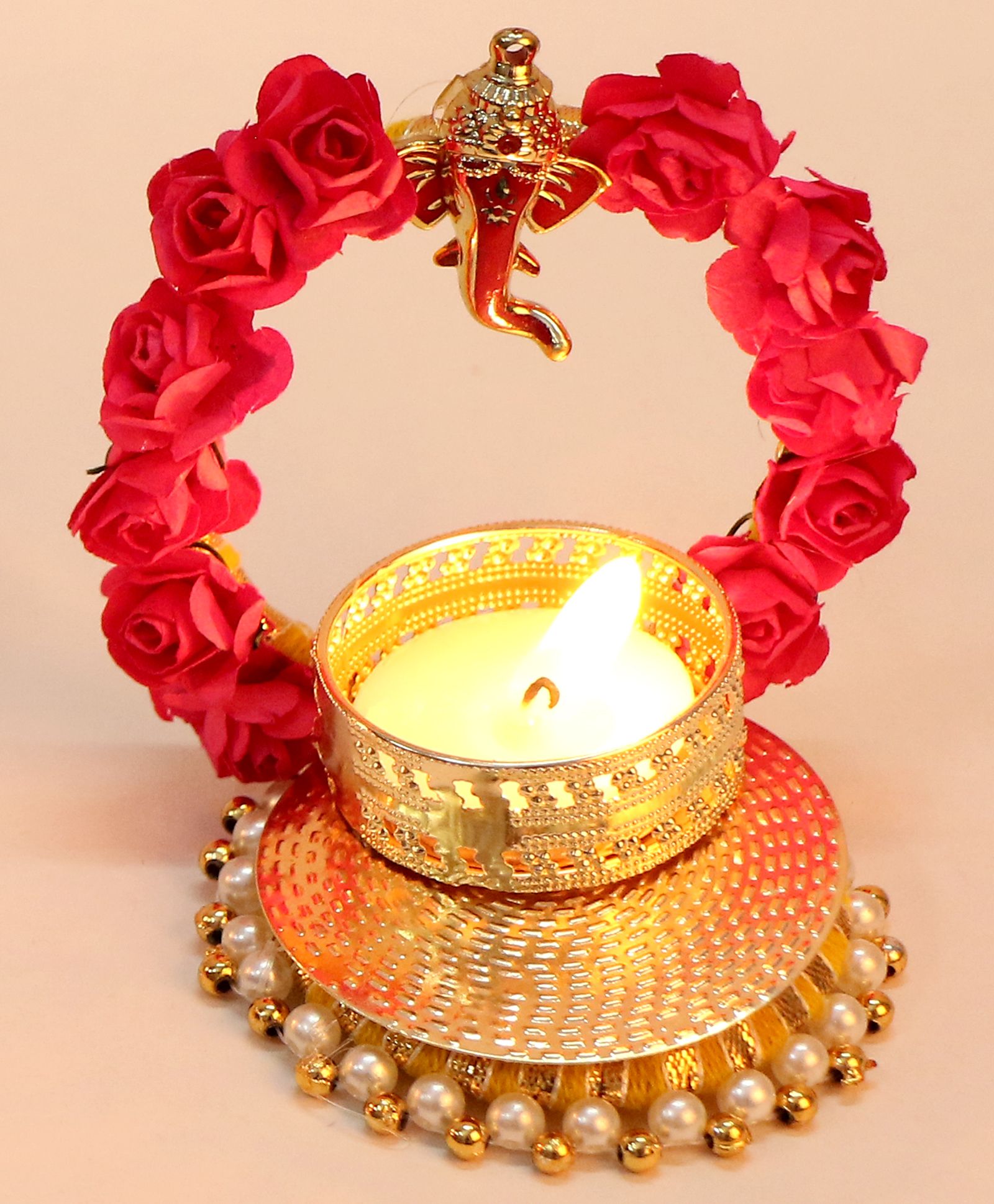 Passion Petals Decorative Tlight With Red Flower Ganeshji Backdrop-image-4