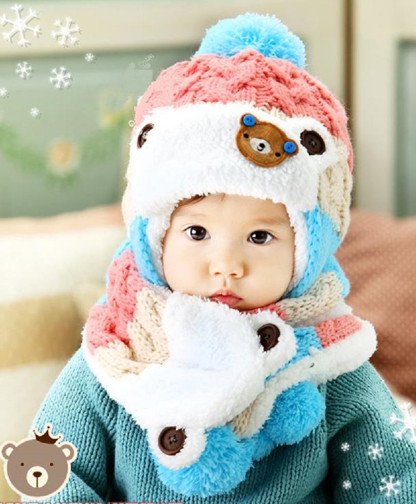 Flaunt Chic Knitted Plush Cap With Attached Scarf - Pink-image-11