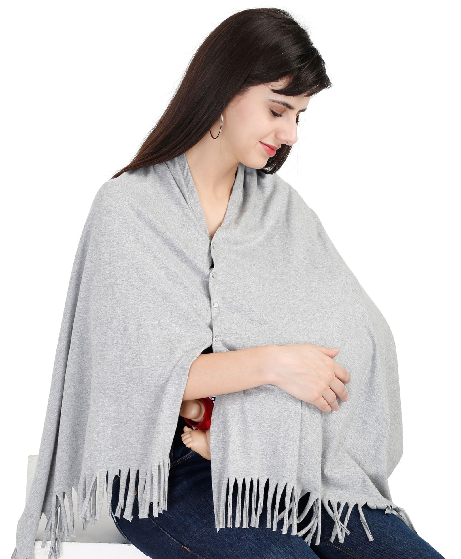 Lulamom Solid Multi Purpose Breast Feeding Nursing Shawl - Grey-picture-26
