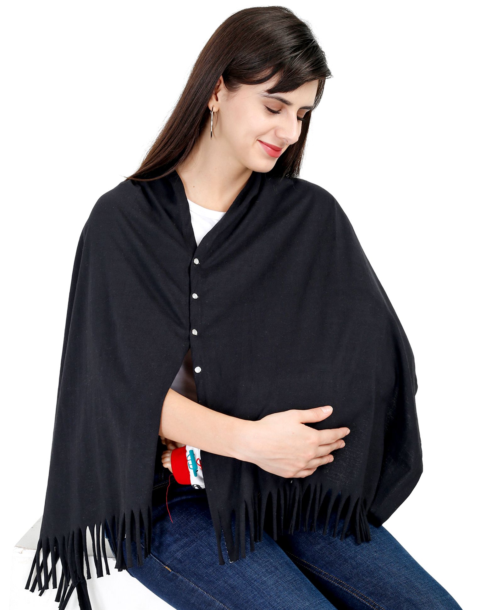 Lulamom Solid Multi Purpose Breast Feeding Nursing Shawl - Black-image-20