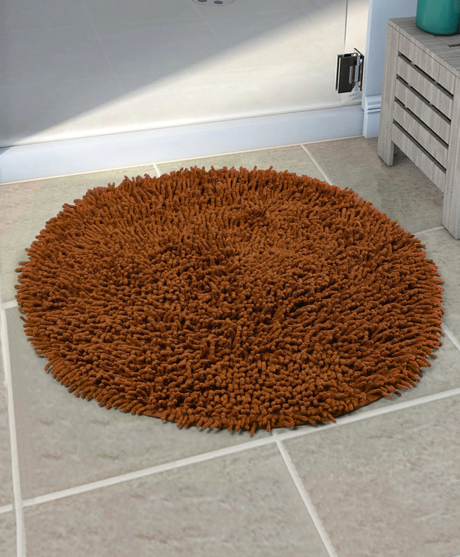 Saral Home Pure Cotton Round Shaped Shaggy Mat - Brown-picture-13