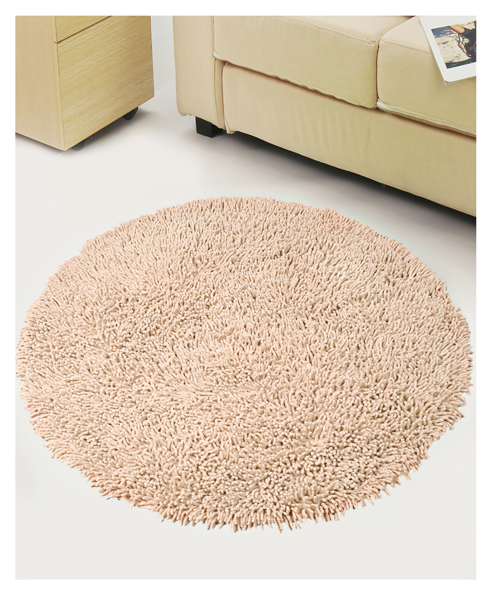 Saral Home Pure Cotton Round Shaped Shaggy Mat - Beige-image-25