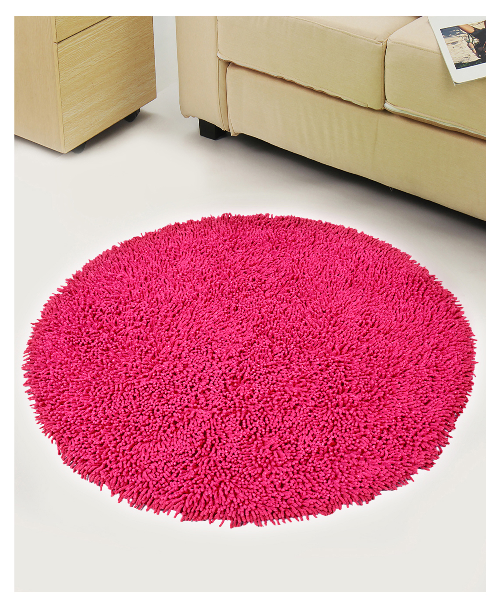 Saral Home Pure Cotton Round Shaped Shaggy Mat - Fuchsia Pink-image-29