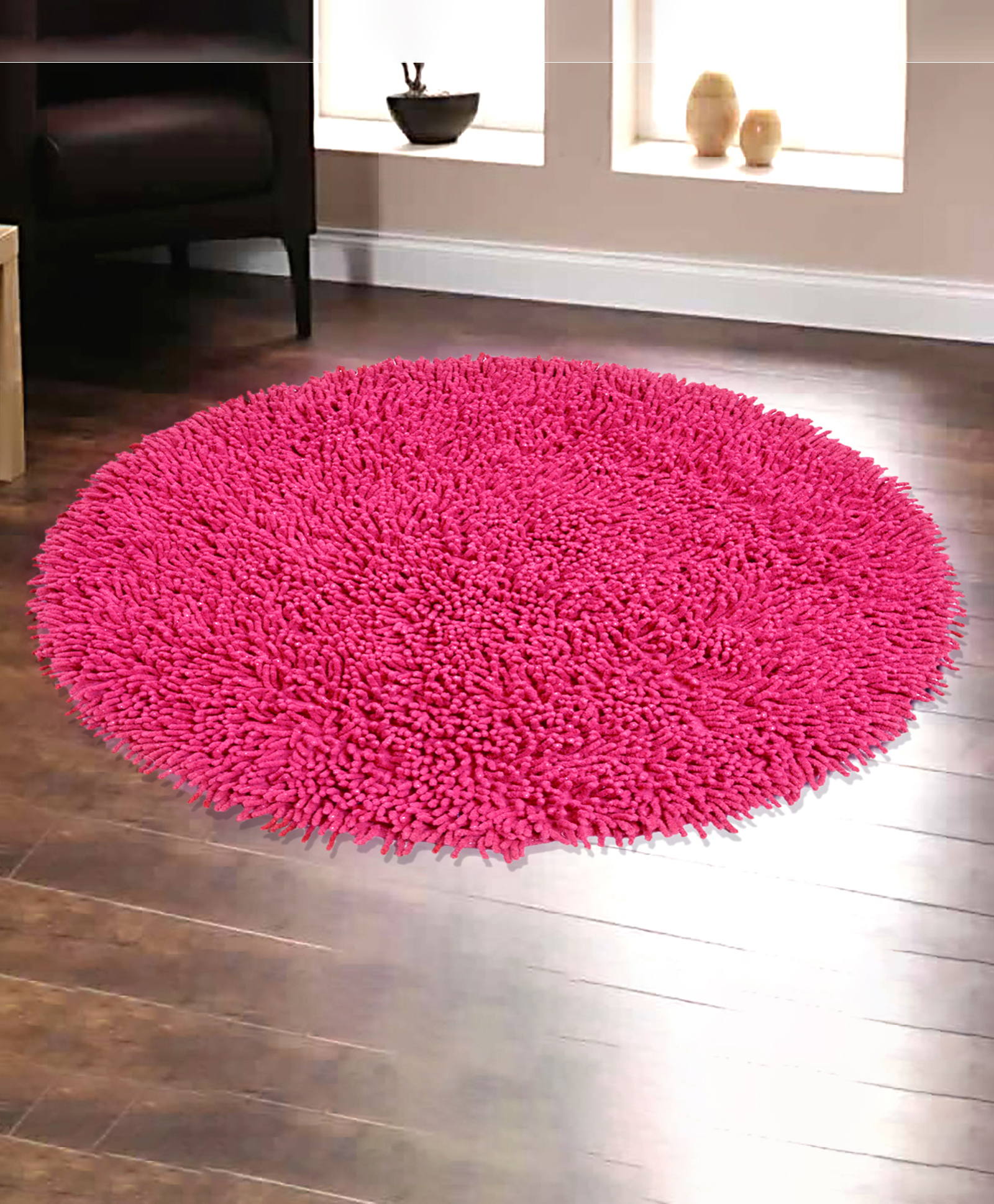Saral Home Pure Cotton Round Shaped Shaggy Mat - Fuchsia Pink-image-27