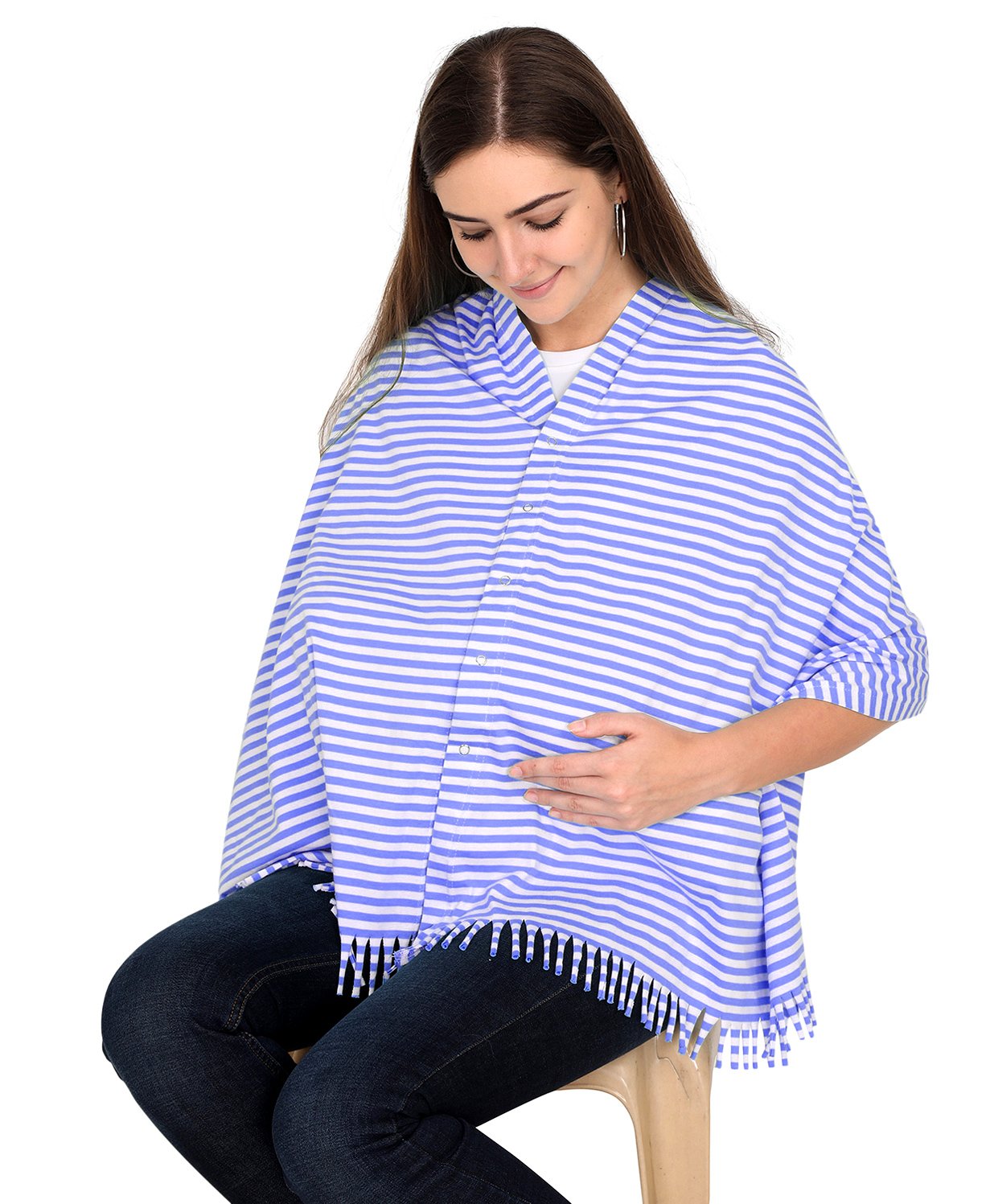 Lulamom Multi Purpose Breast Feeding Nursing Shawl With Mini Stripes - Blue-image-22