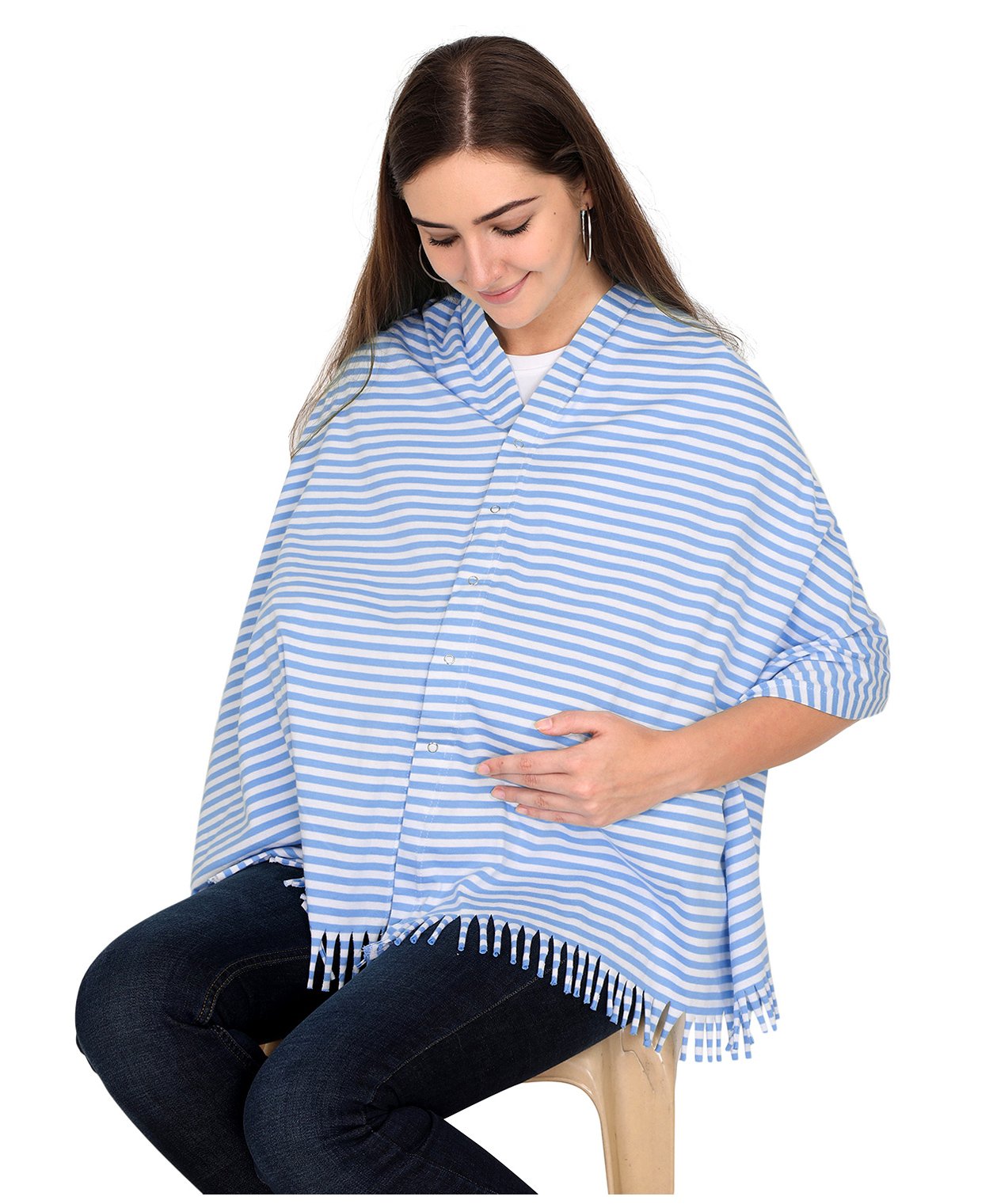 Lulamom Multi Purpose Breast Feeding Nursing Shawl With Mini Stripes - Sky Blue-picture-42