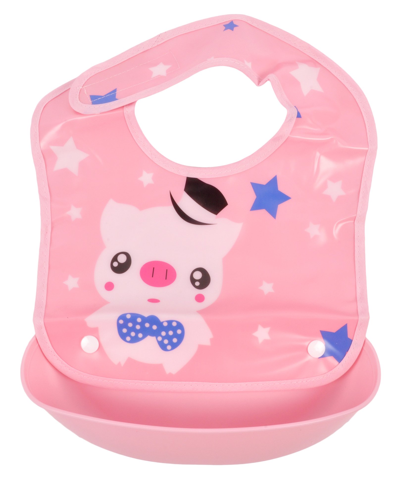 Yellow Bee Pig Easy Clean Bib with Crumb Collector - Pink-image-42