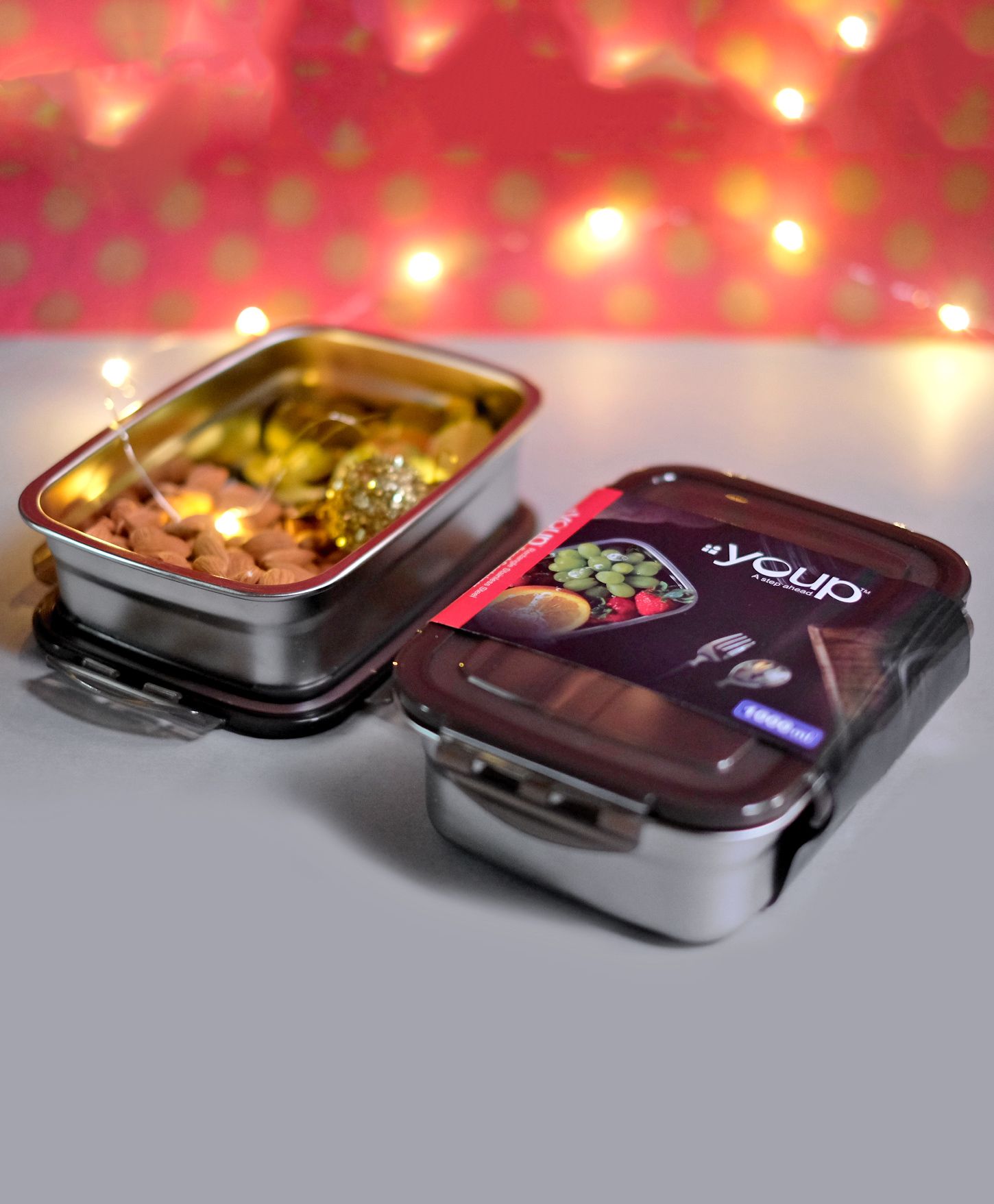 Youp Stainless Steel Lunch Box Gift Set Brown - 1000 ml Each-picture-9