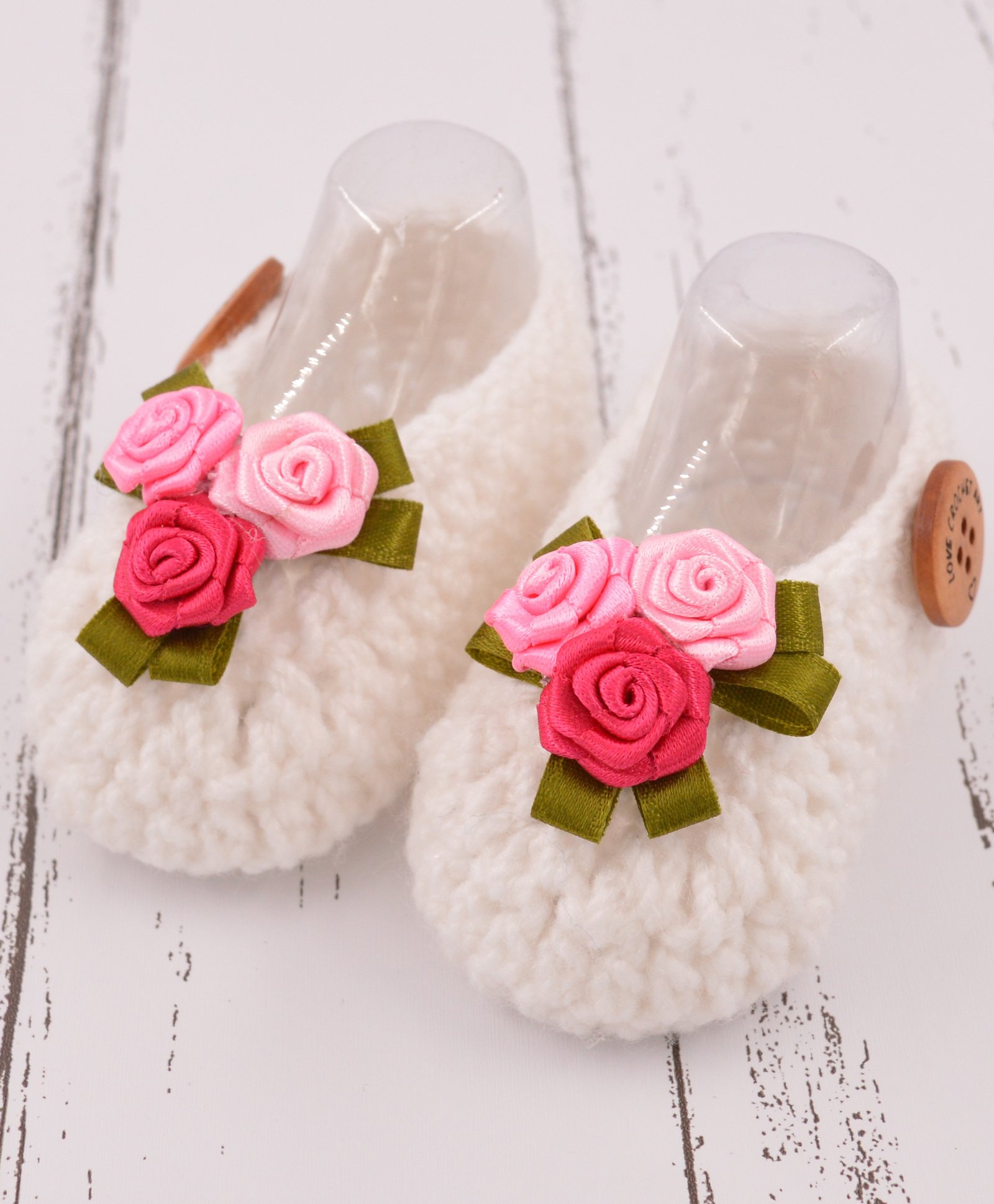 Love Crochet Art Flower Detailed Crochet Booties - White-image-46