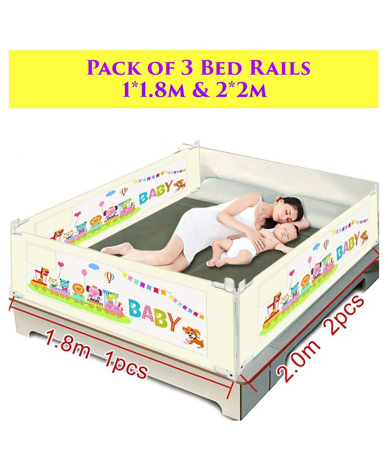 Syga Pack Of 3 Baby Bed Rail 2.0 m x 2 Pieces & 1.8 m x 1 Piece - Cream