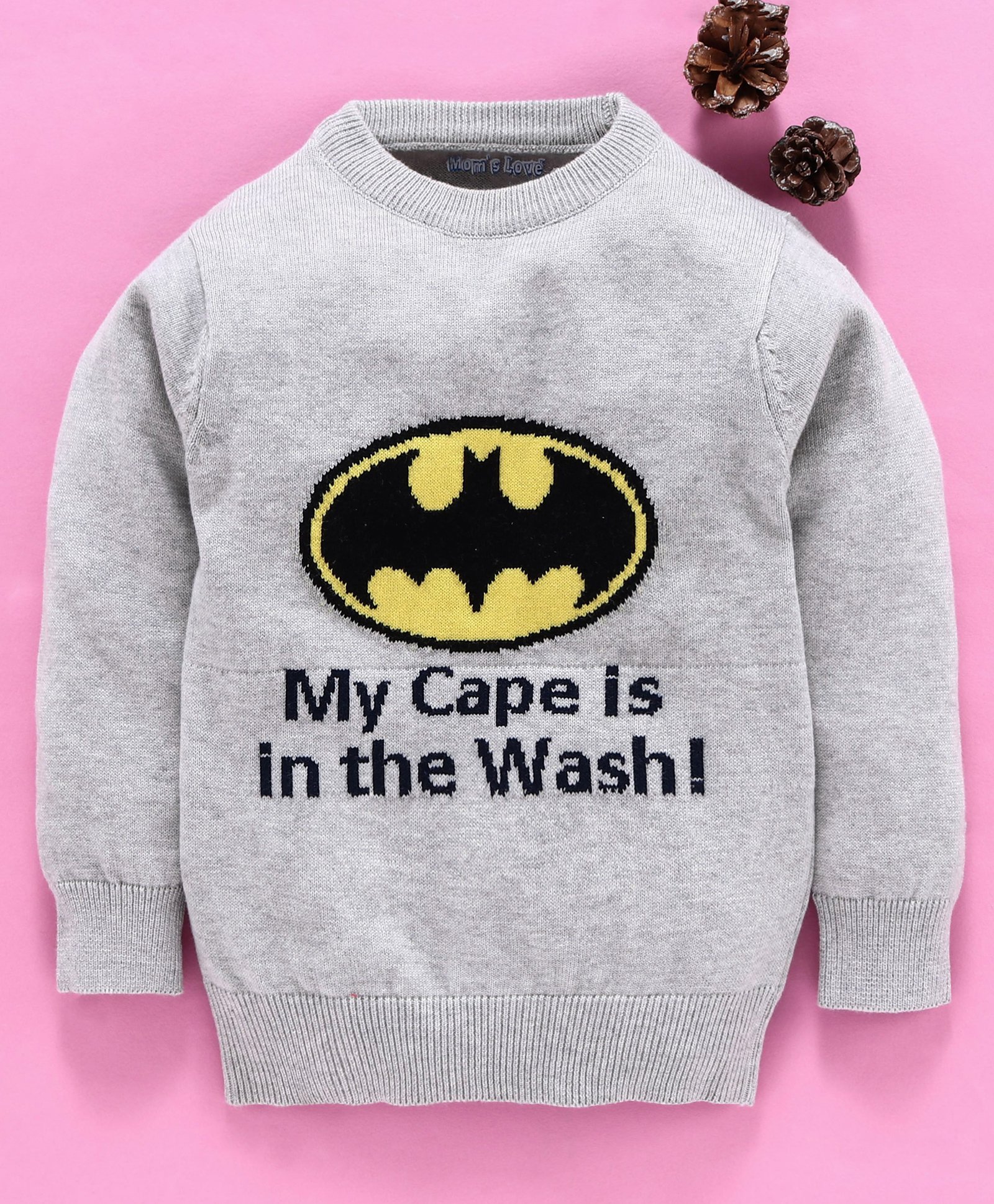 Mom's Love Full Sleeves Pullover Sweater Batman Design - Light Grey-image-30