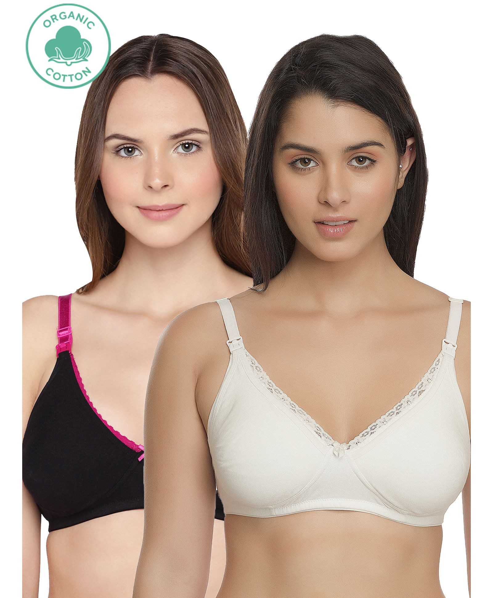 Inner Sense Laced Organic Antimicrobial Nursing Bra Pack of 2 - Black & White-image-44