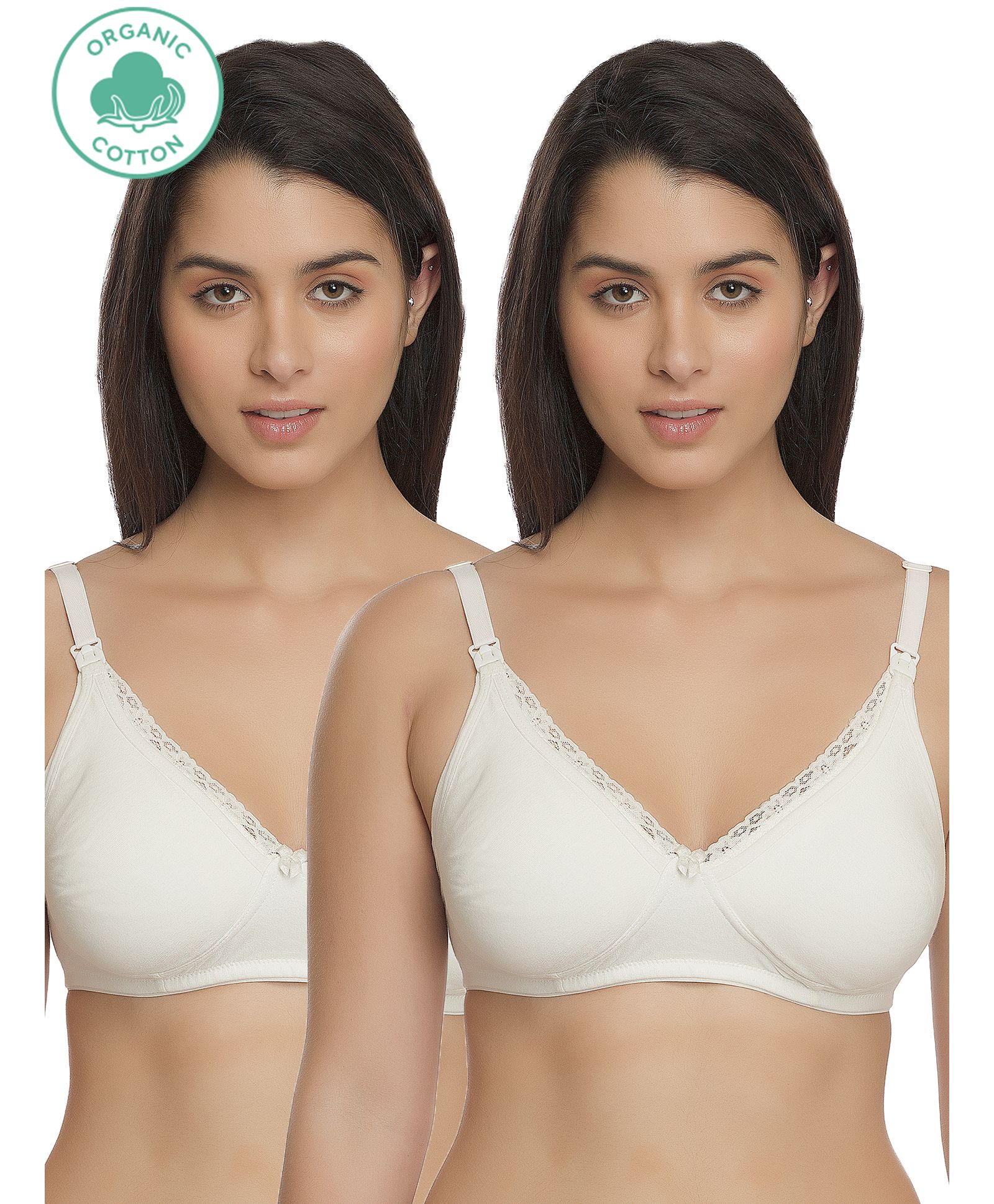 Inner Sense Laced Organic Antimicrobial Nursing Bra Pack of 2 - White-image-30