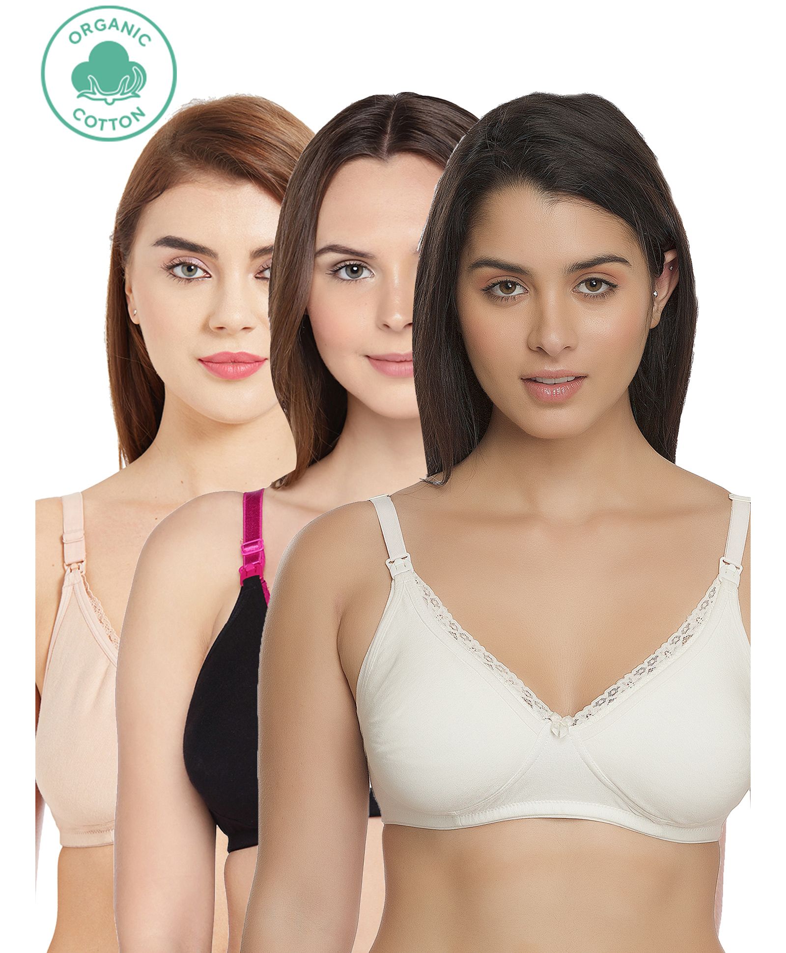 Inner Sense Laced Organic Antimicrobial Nursing Bra Pack of 3 - Black Beige & White-image-47