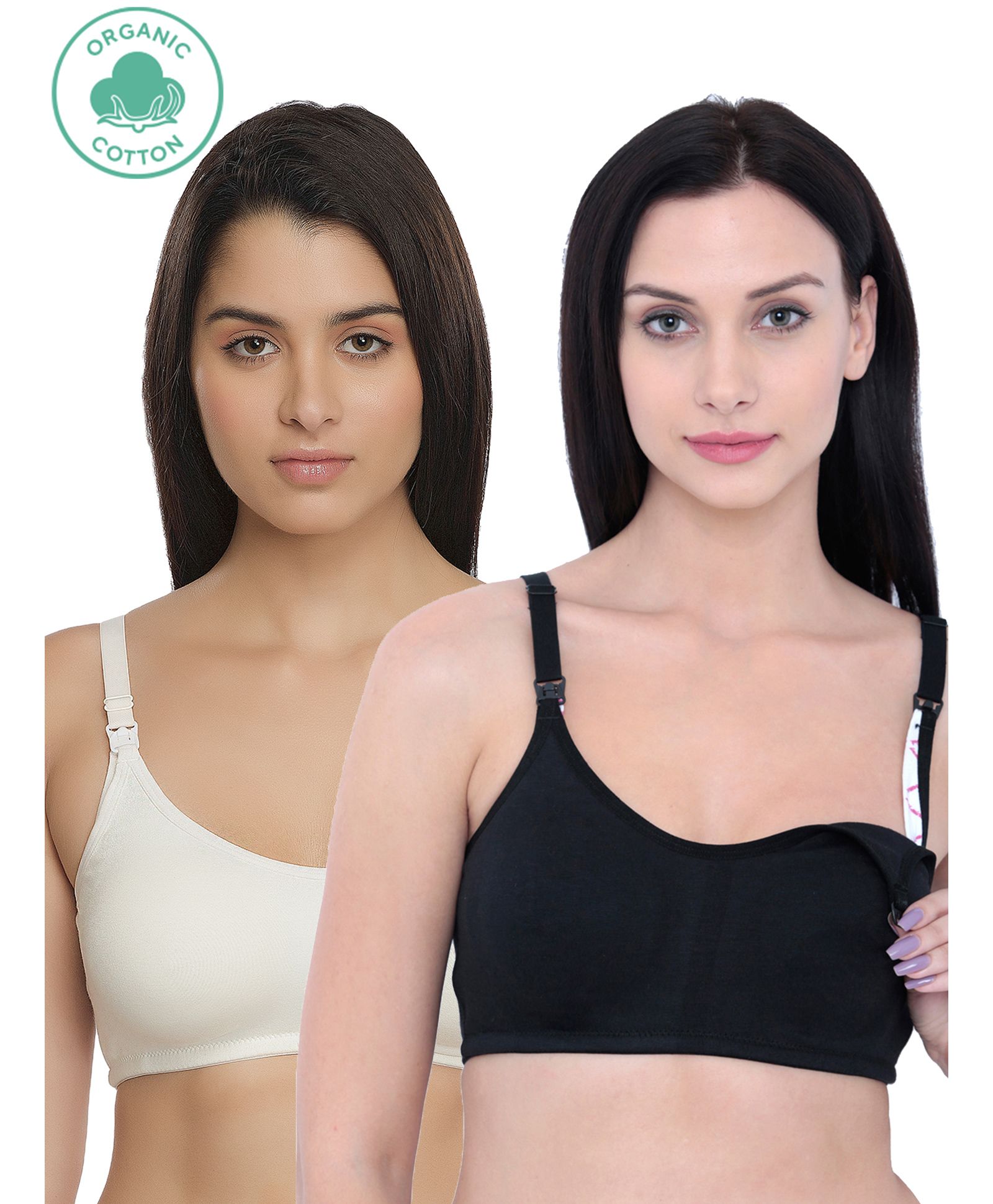 Inner Sense Solid Organic Antimicrobial Nursing Bra Pack of 2 - Black & White-picture-27