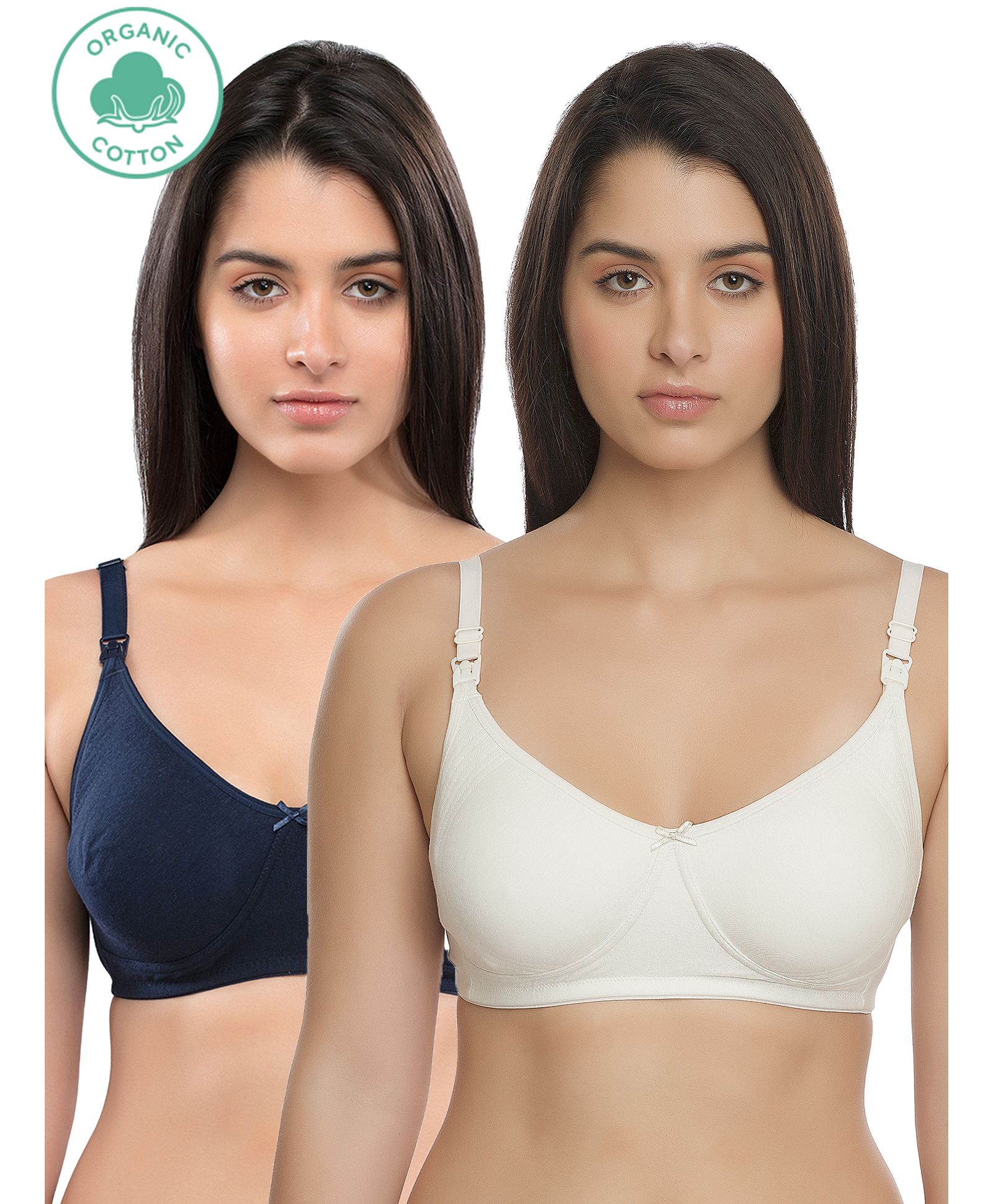 Inner Sense Solid Organic Antimicrobial Feeding Bra Pack of 2 - Blue & White-image-18