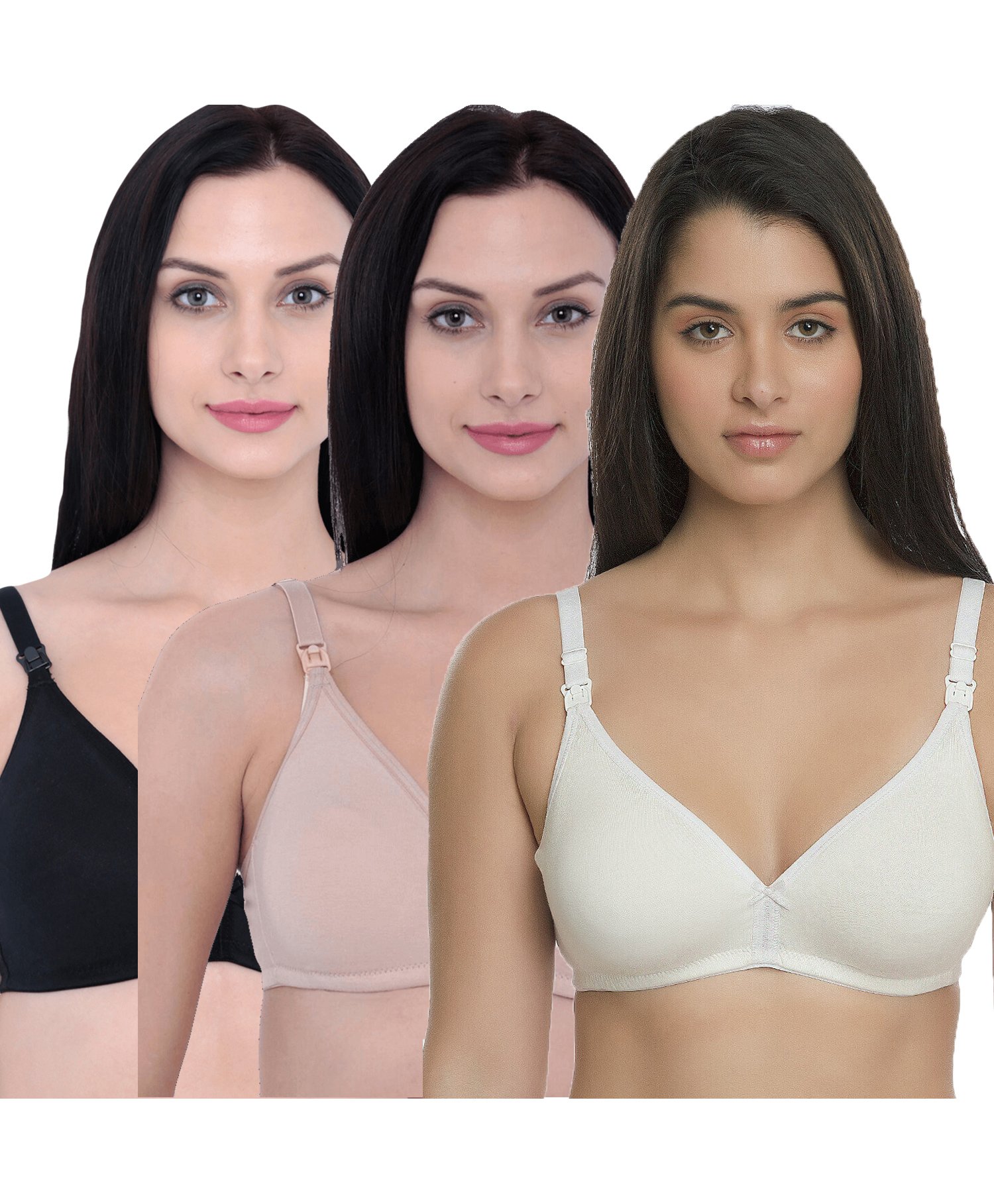 Inner Sense Solid Organic Antimicrobial Nursing Bra Pack of 3 - Black Beige & White-image-46