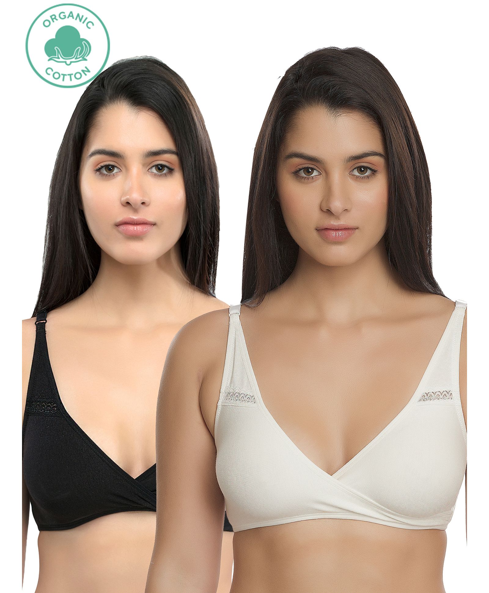 Inner Sense Solid Organic Antimicrobial Sleeping Feeding Bra Pack of 2 - Black & White-image-30