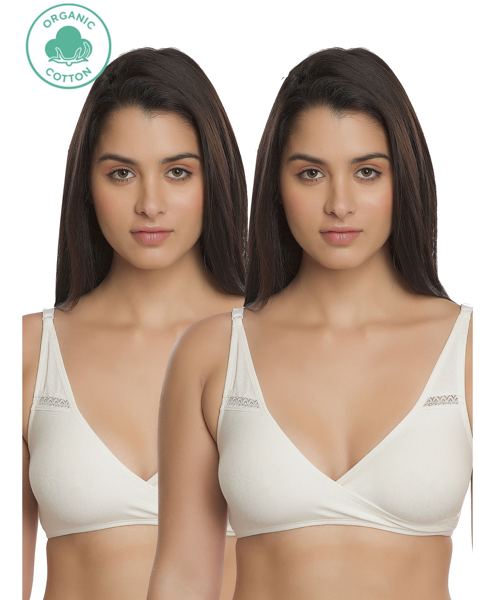 Inner Sense Solid Organic Antimicrobial Sleeping Or Feeding Bra Pack of 2 - White-image-6