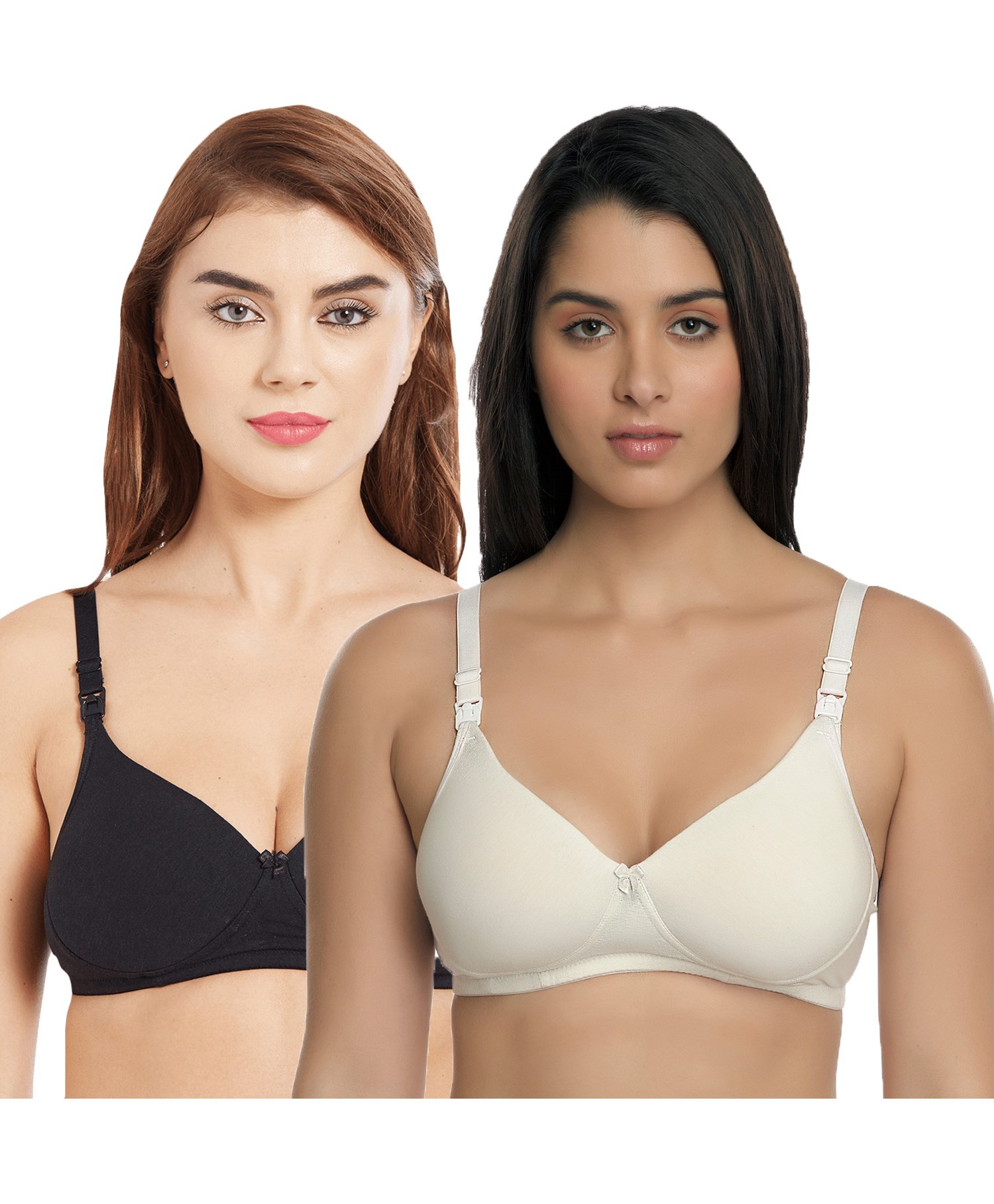Inner Sense Solid Organic Antimicrobial Padded Feeding Bra Pack of 2 - Black & White-image-36