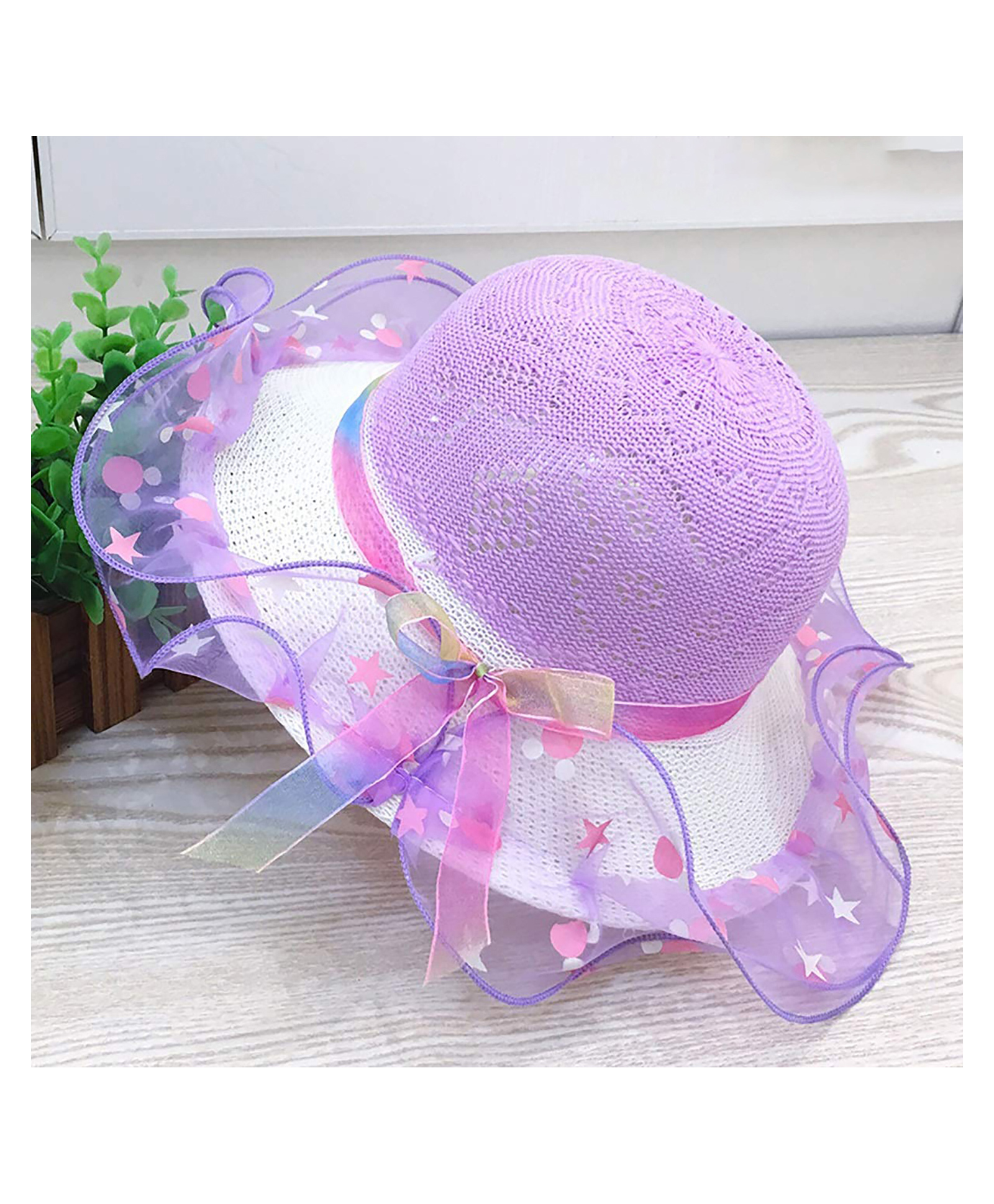 Syga Straw Hat With Frill & Bow - Purple-image-5