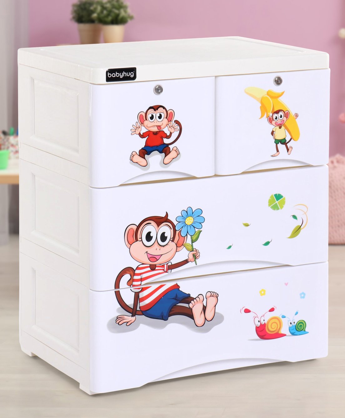 Babyhug  Compartment Chest of Drawers Monkey Print - White-picture-11