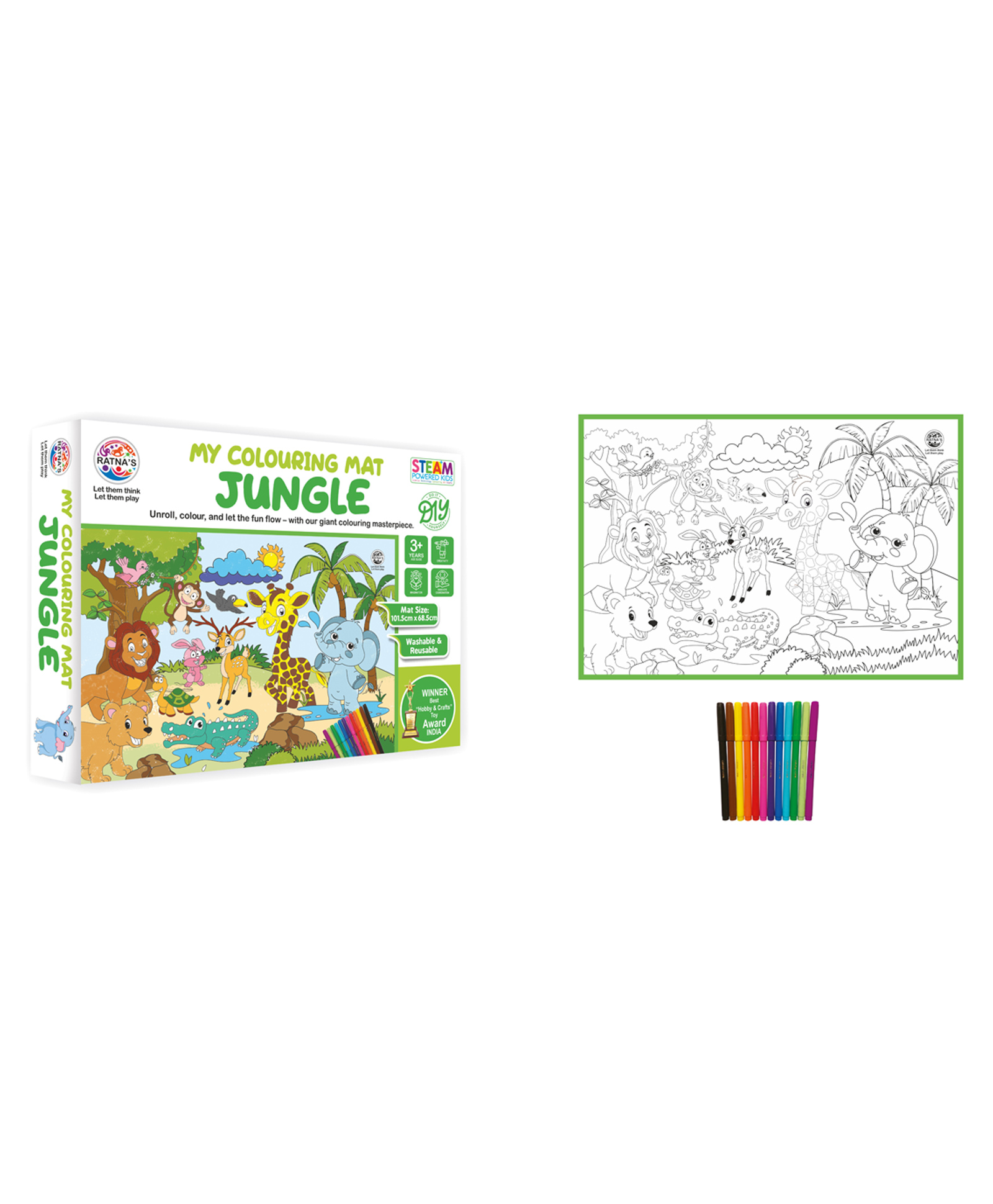 Ratnas DIY Colouring Mat With Sketch Pens Jungle Theme  - Multicolour-picture-20
