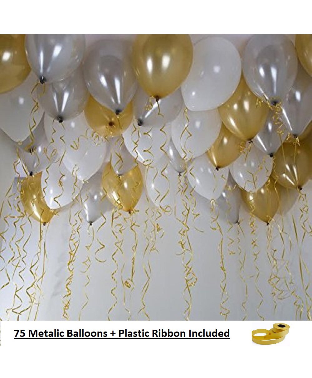 Shopperskart Metallic Balloons Golden White Silver - Pack of 75-image-8