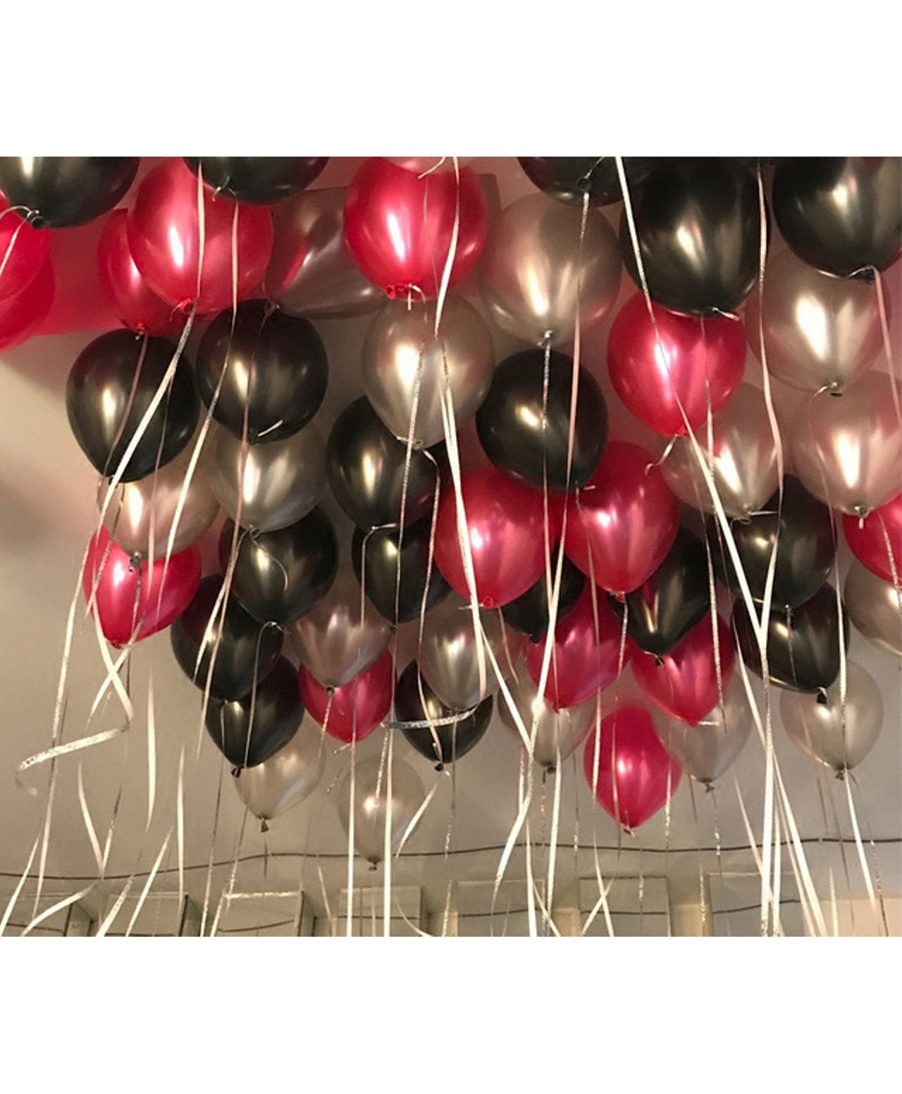 Shopperskart Metallic Balloons Pink Silver Black - Pack of 75-image-2