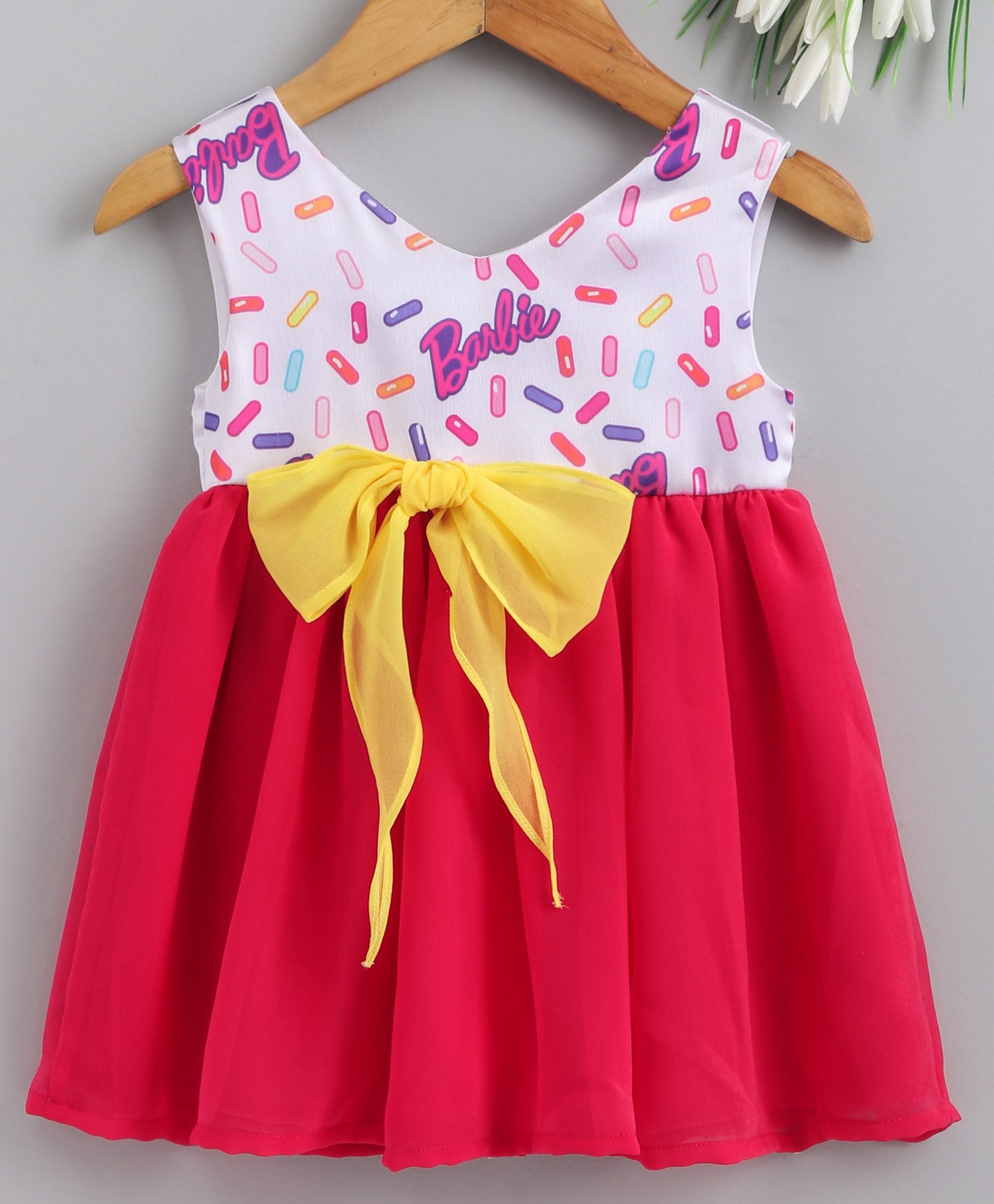 red colour barbie frock