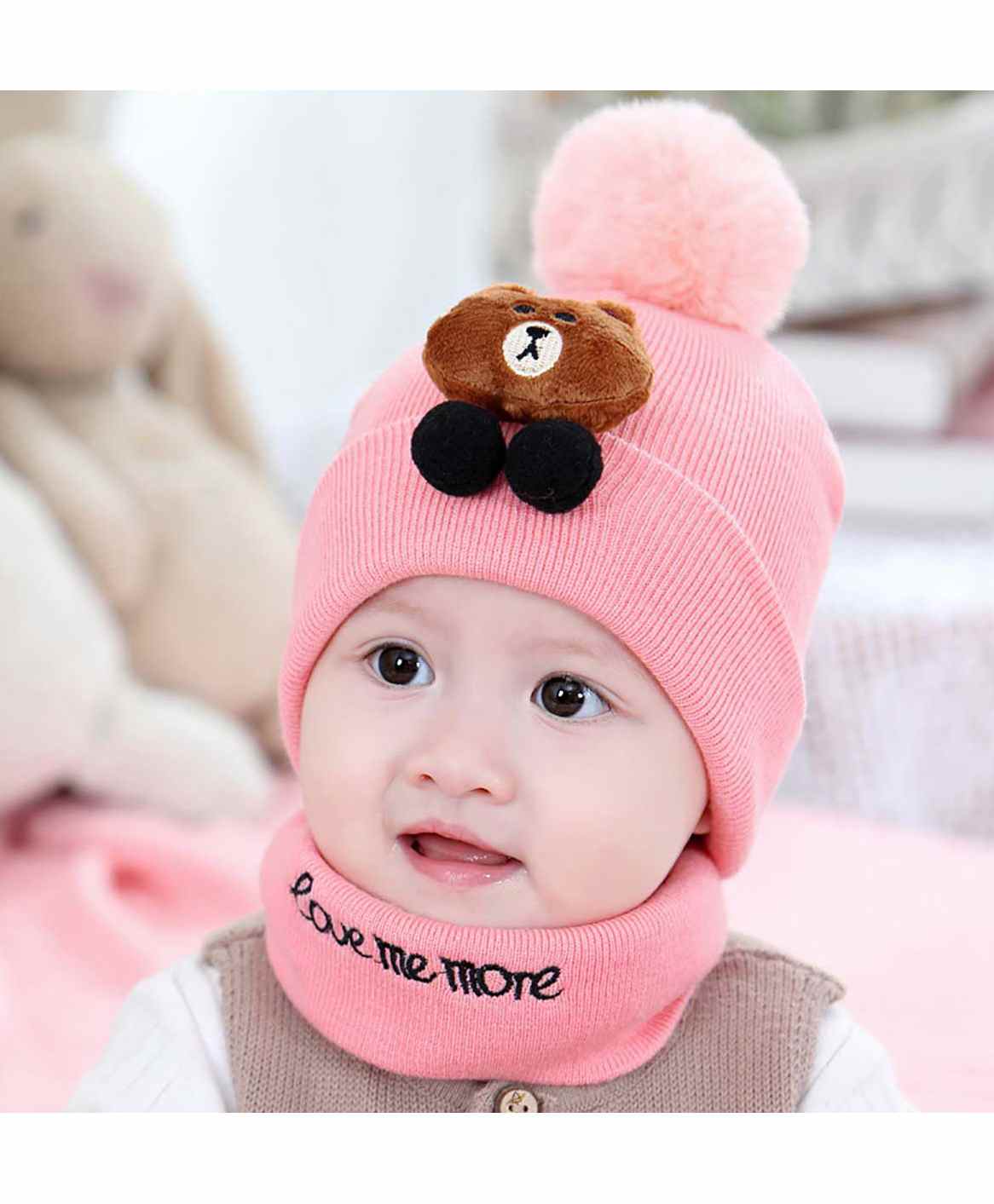 Syga Knitted Pom Pom Cap With Neckwear - Pink-image-22