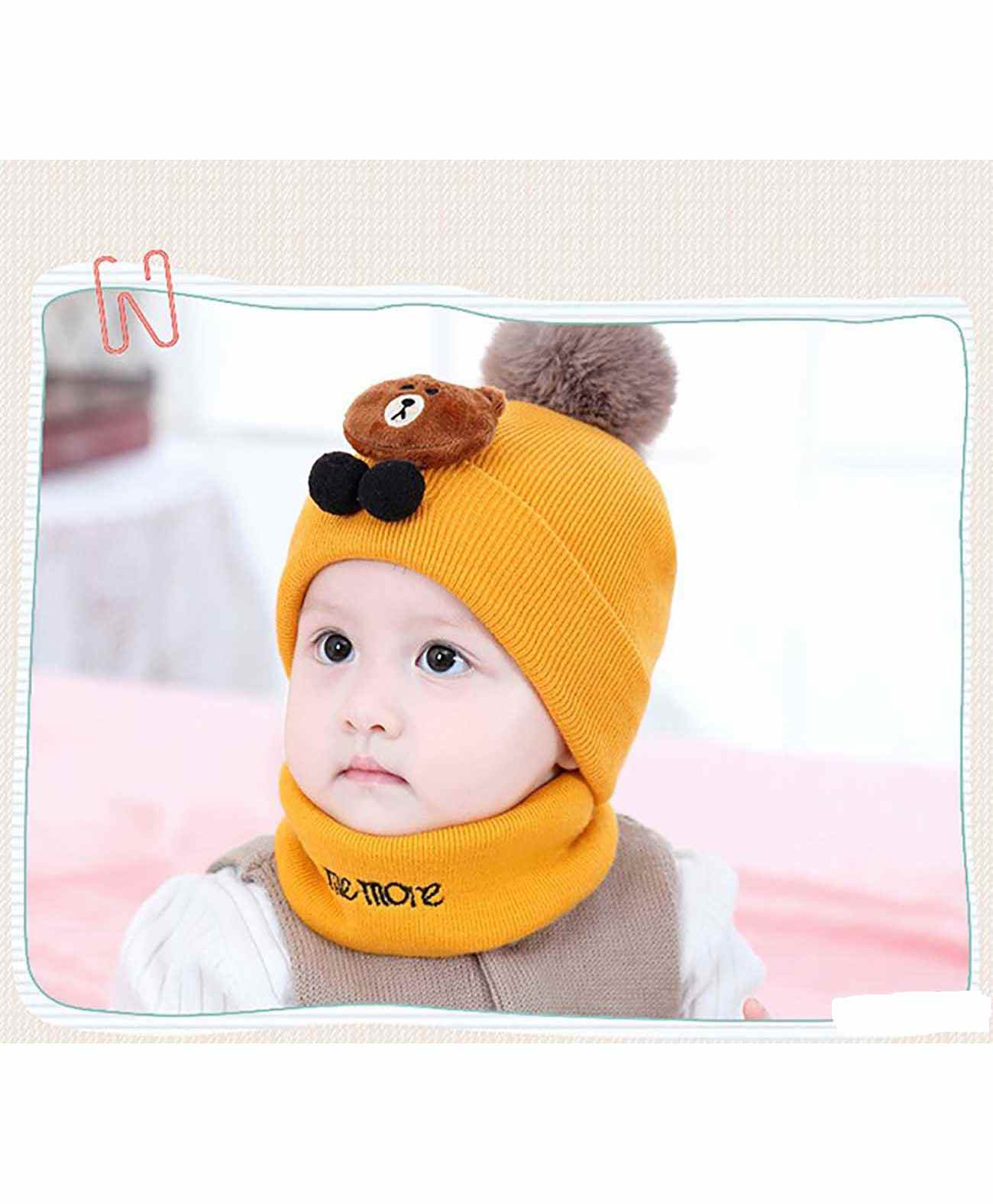Syga Knitted Pom Pom Cap With Neckwear - Yellow-image-21