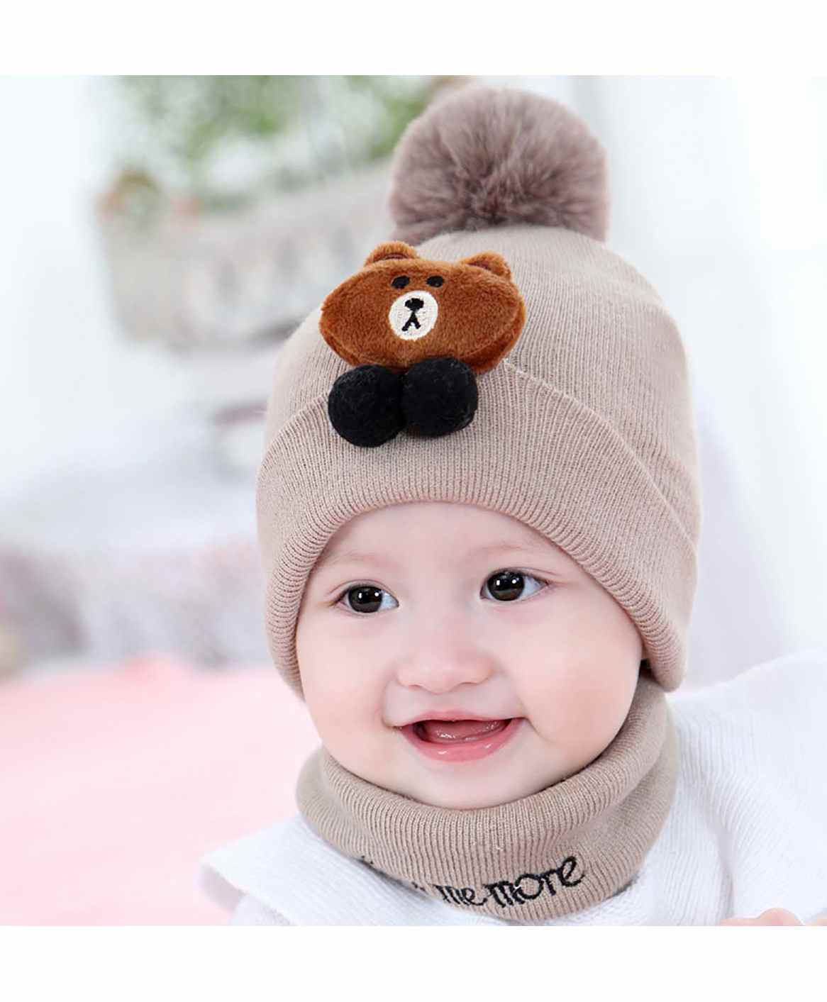 Syga Knitted Pom Pom Cap With Neckwear - Beige-picture-27