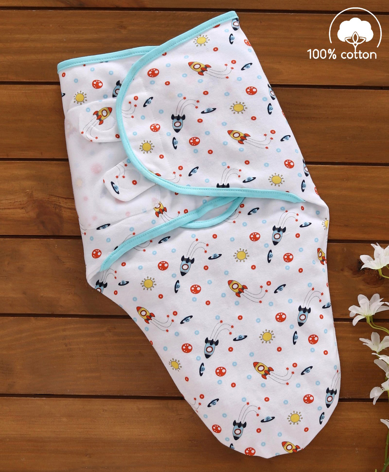 Babyhug Cotton Swaddle Wrapper Space Print - White & Blue-image-34