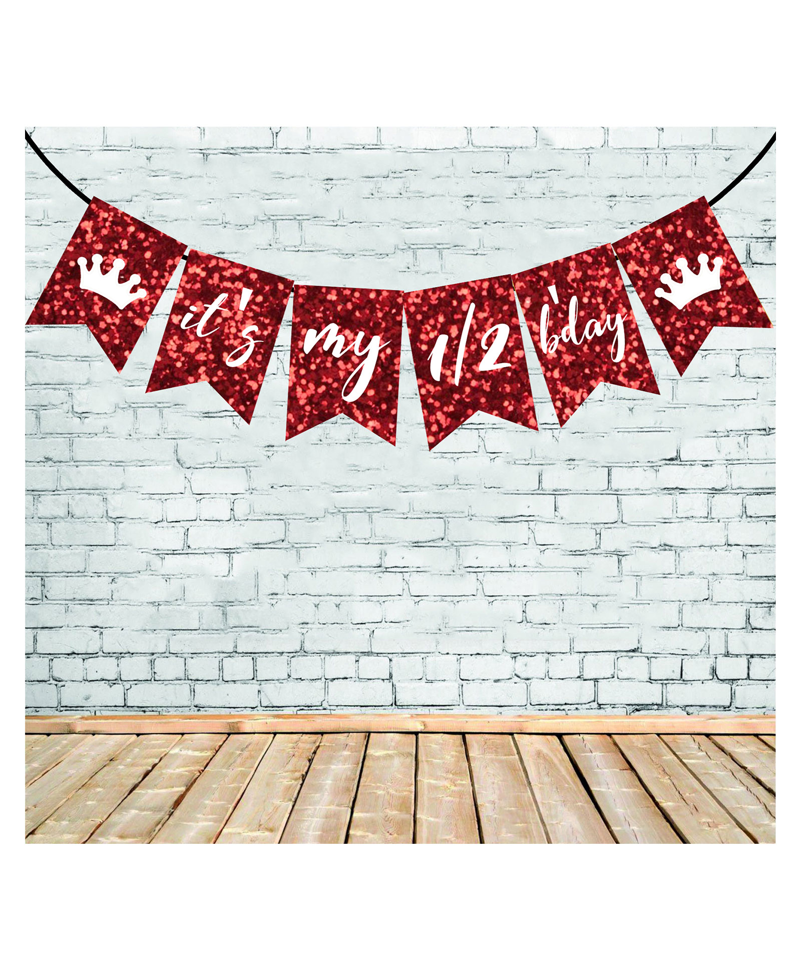 Funcart Crown Princes It's My 1/2 Birthday Banner - Red & White-image-11
