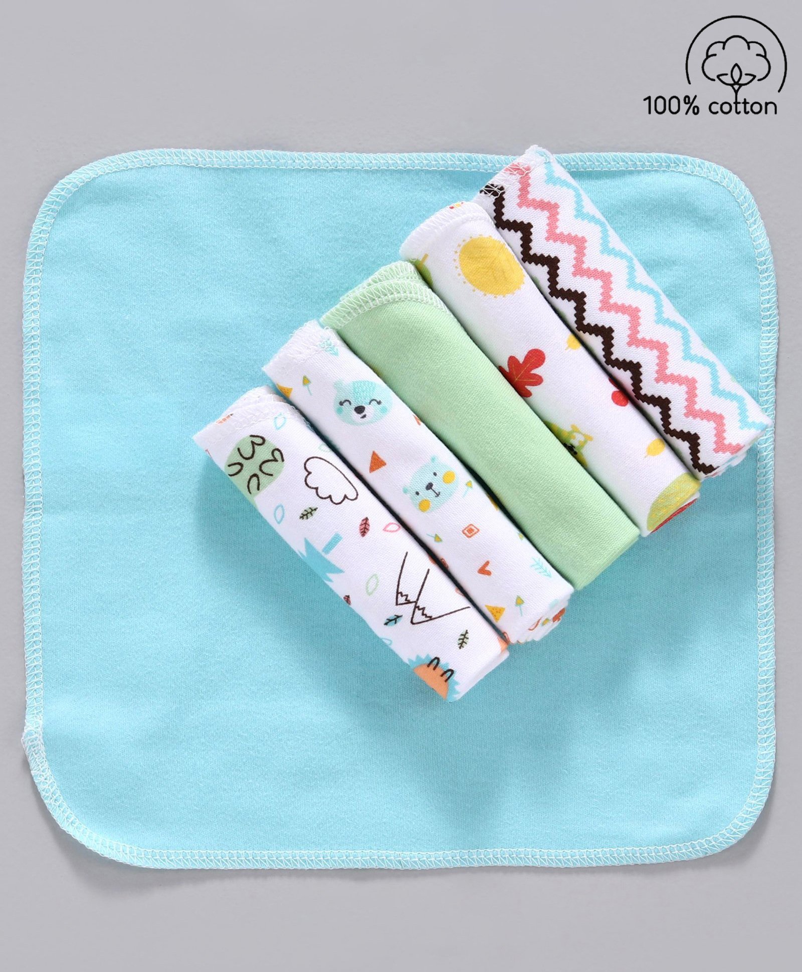 Babyhug 100% Cotton Wash Cloth Pack of 6 - Multicolor