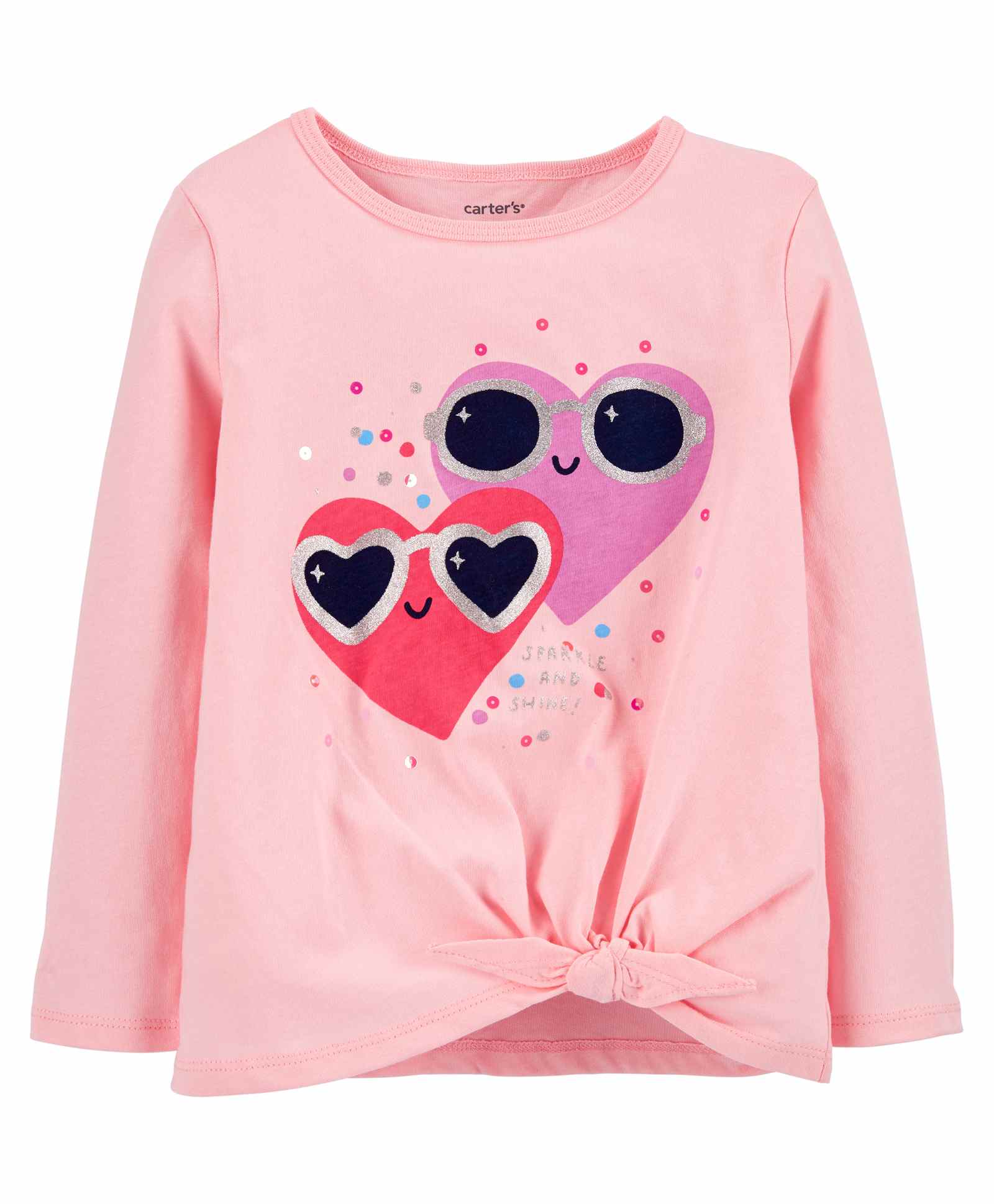Carter's Glitter Hearts Tie-Front Jersey Tee - Pink-picture-17