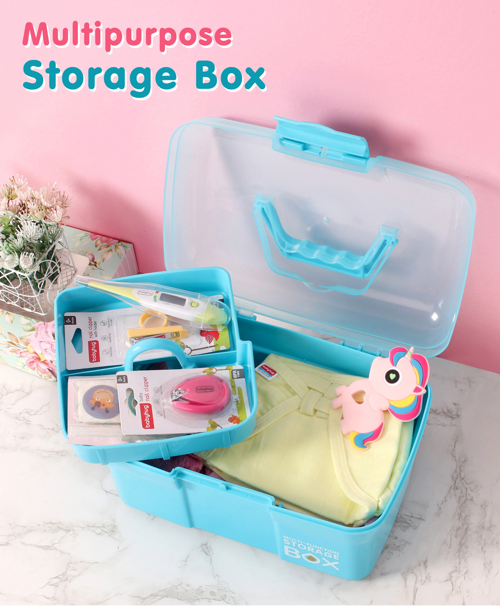 fab n funky Compact Multi Functional Storage Box With Handles - Blue-picture-27