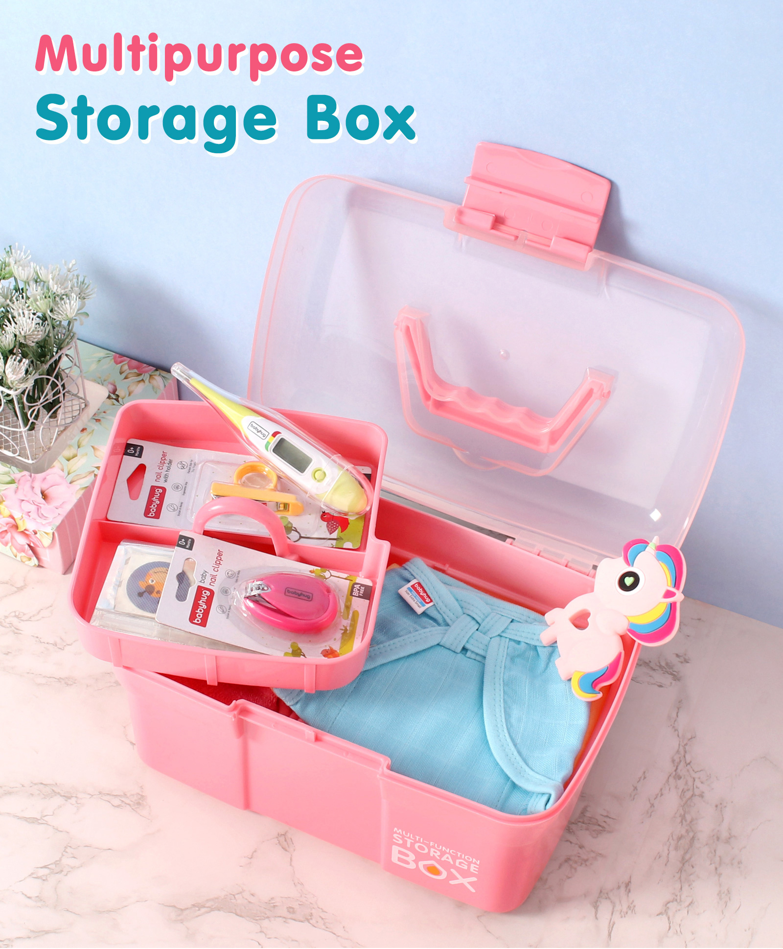 fab n funky Compact Multi Functional Storage Box with Handles- Pink-picture-10