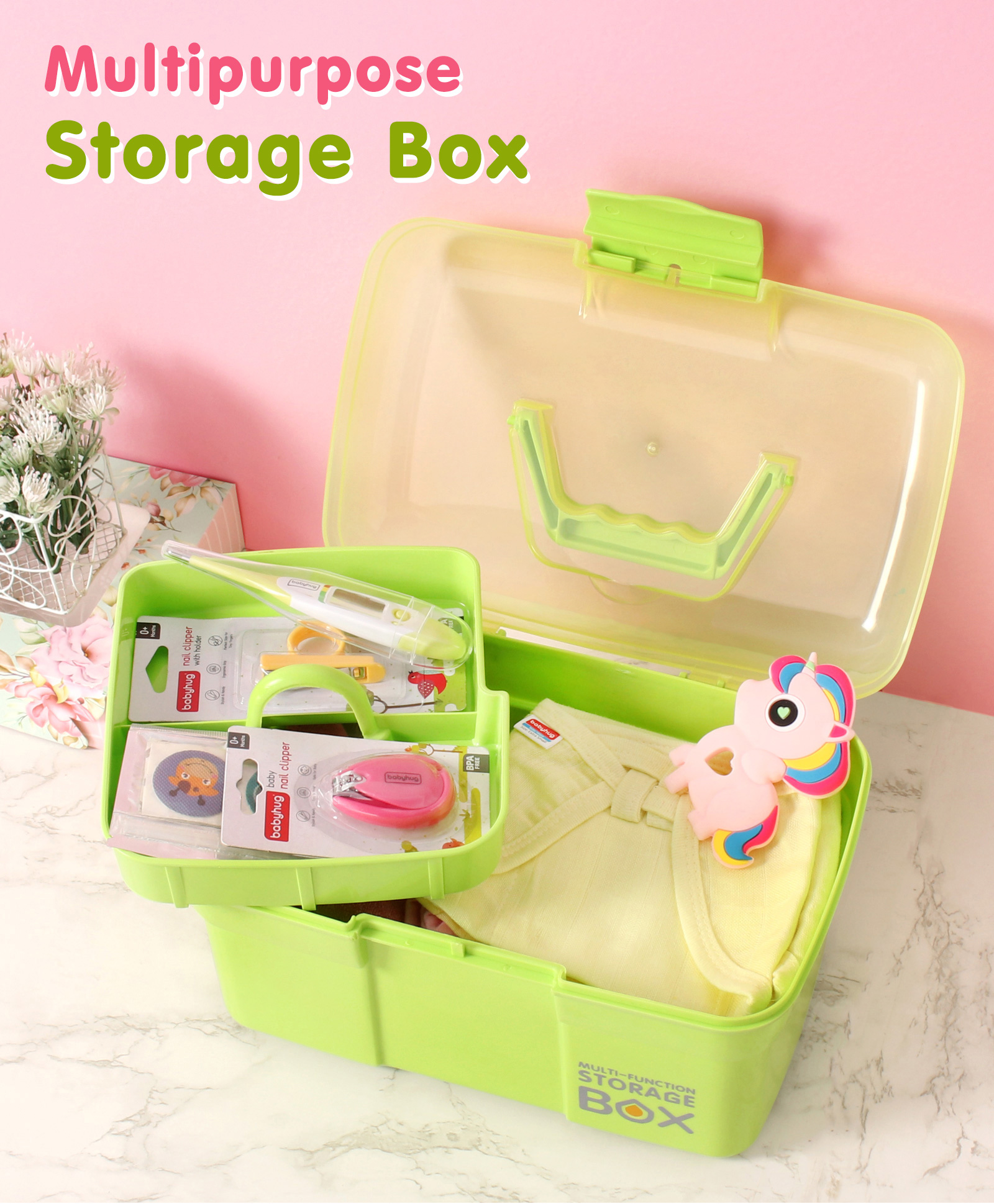 fab n funky Compact Multi Functional Storage Box with Handles- Green-picture-10