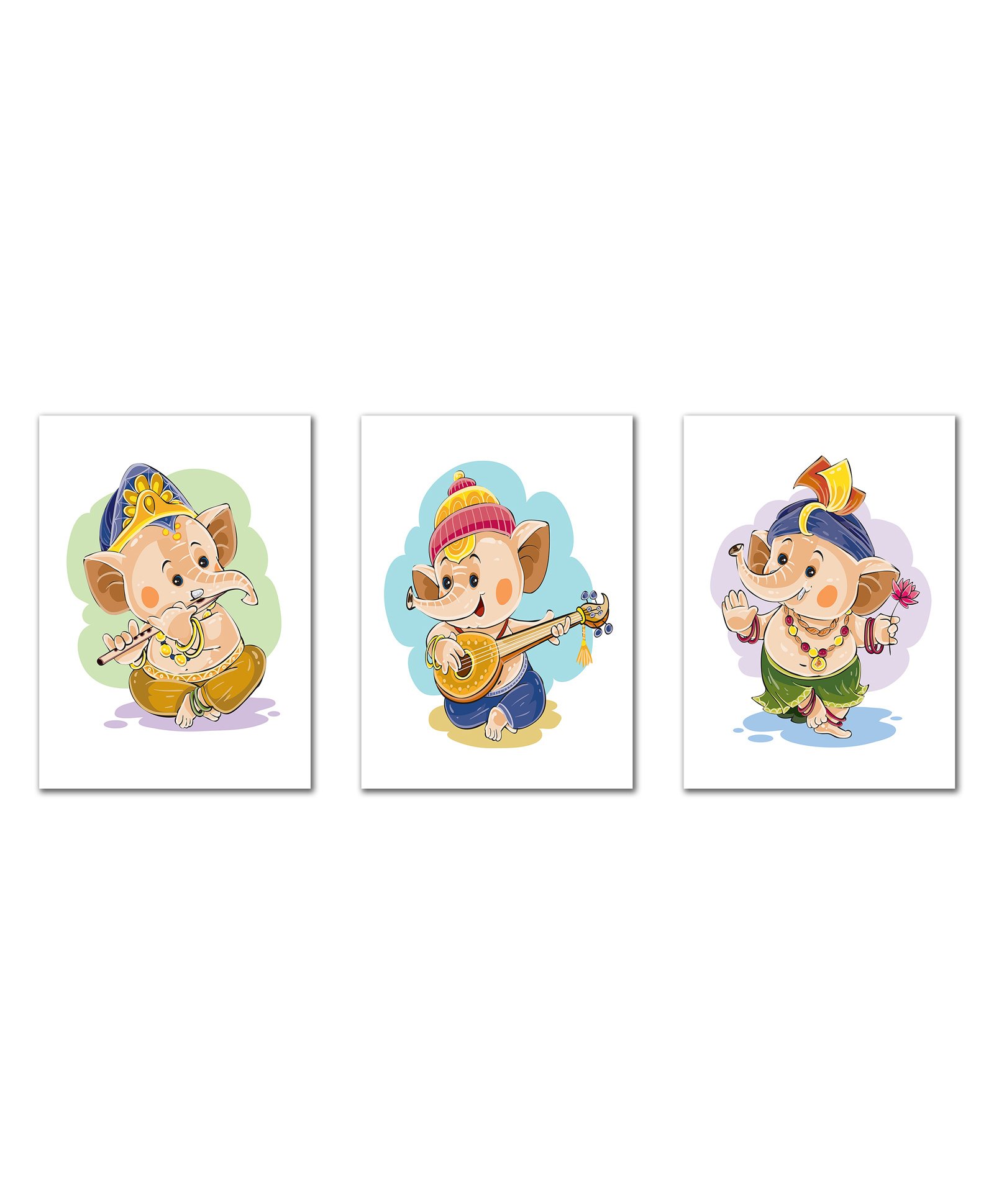 Wens Sparkle Laminated Kids Wall Panels Ganesha Theme Set of 3 - Multicolor-picture-24